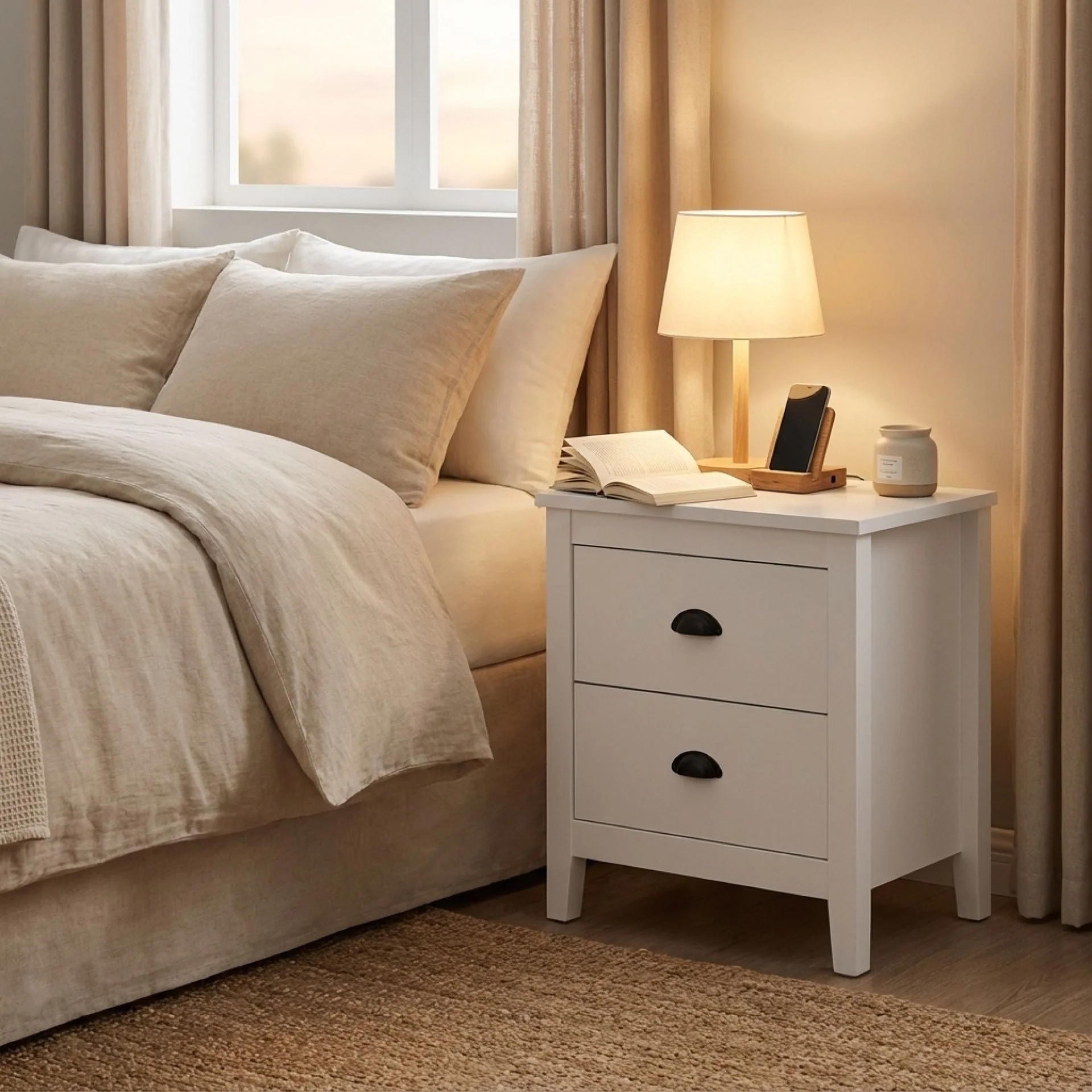 Congo Bedside Table with 2 Drawers - White - Image 3