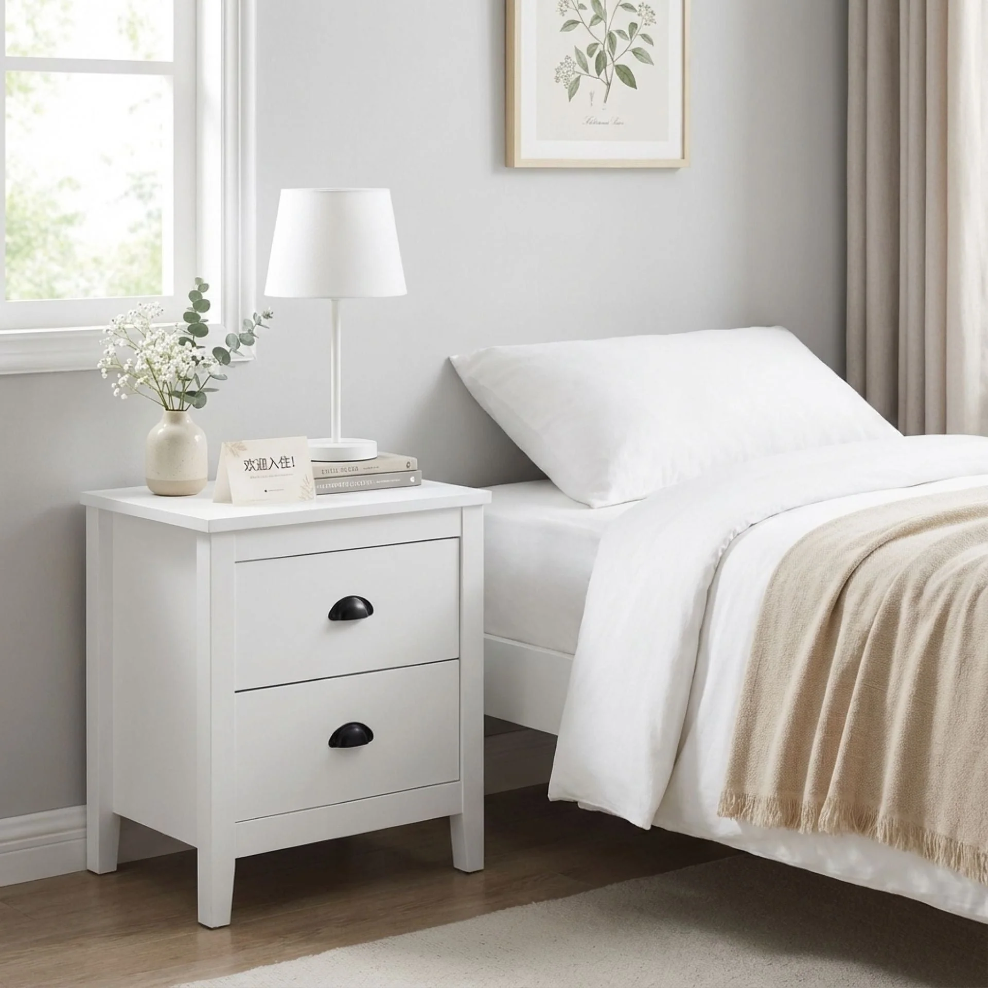 Congo Bedside Table with 2 Drawers - White - Image 4