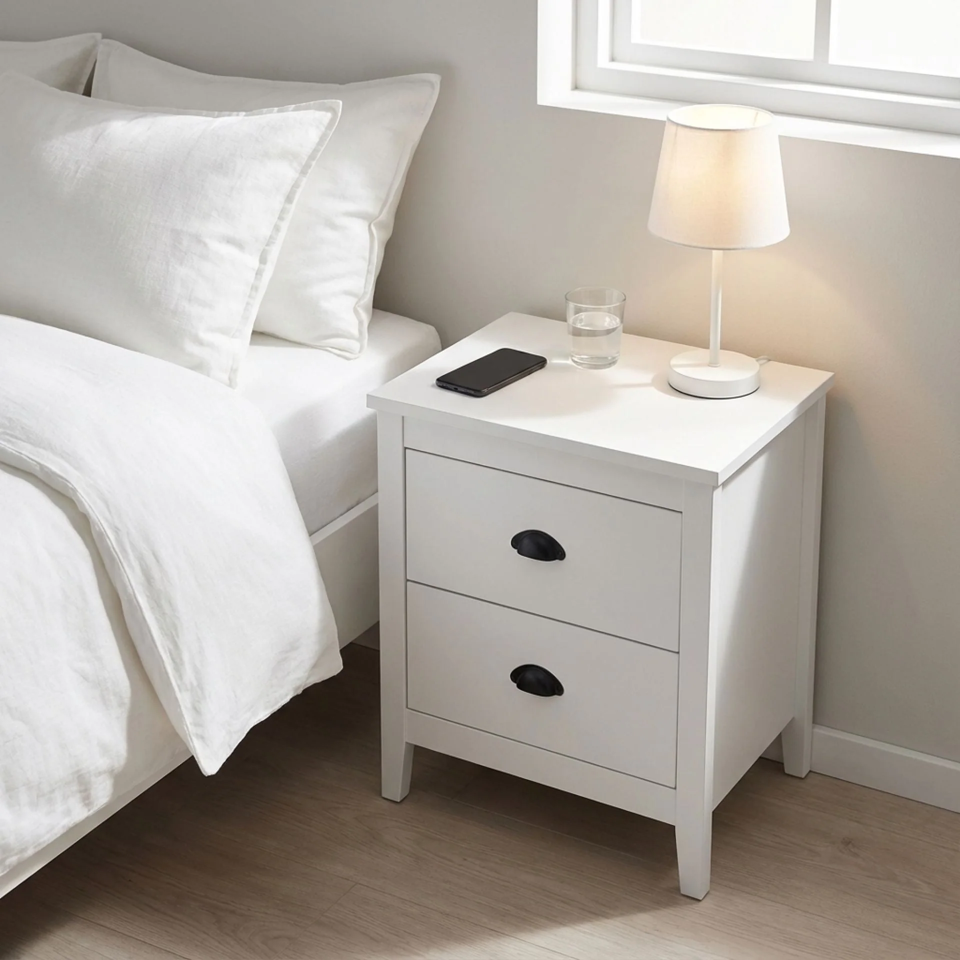 Congo Bedside Table with 2 Drawers - White - Image 5