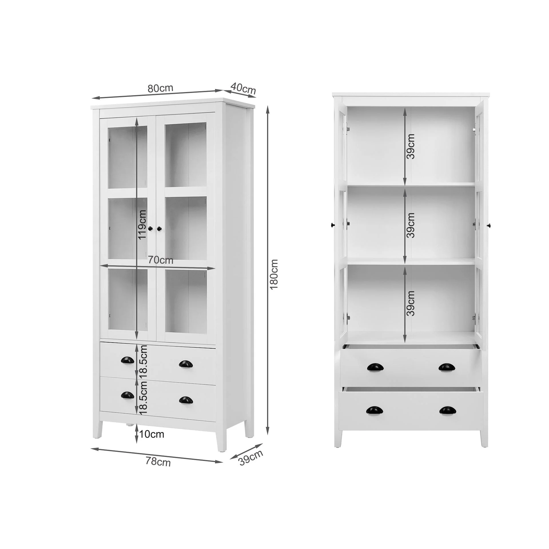 Congo Display Cabinet with 2 Drawer - White - Image 14