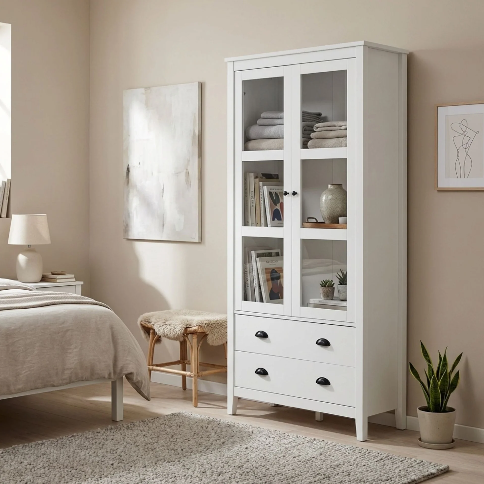 Congo Display Cabinet with 2 Drawer - White - Image 4