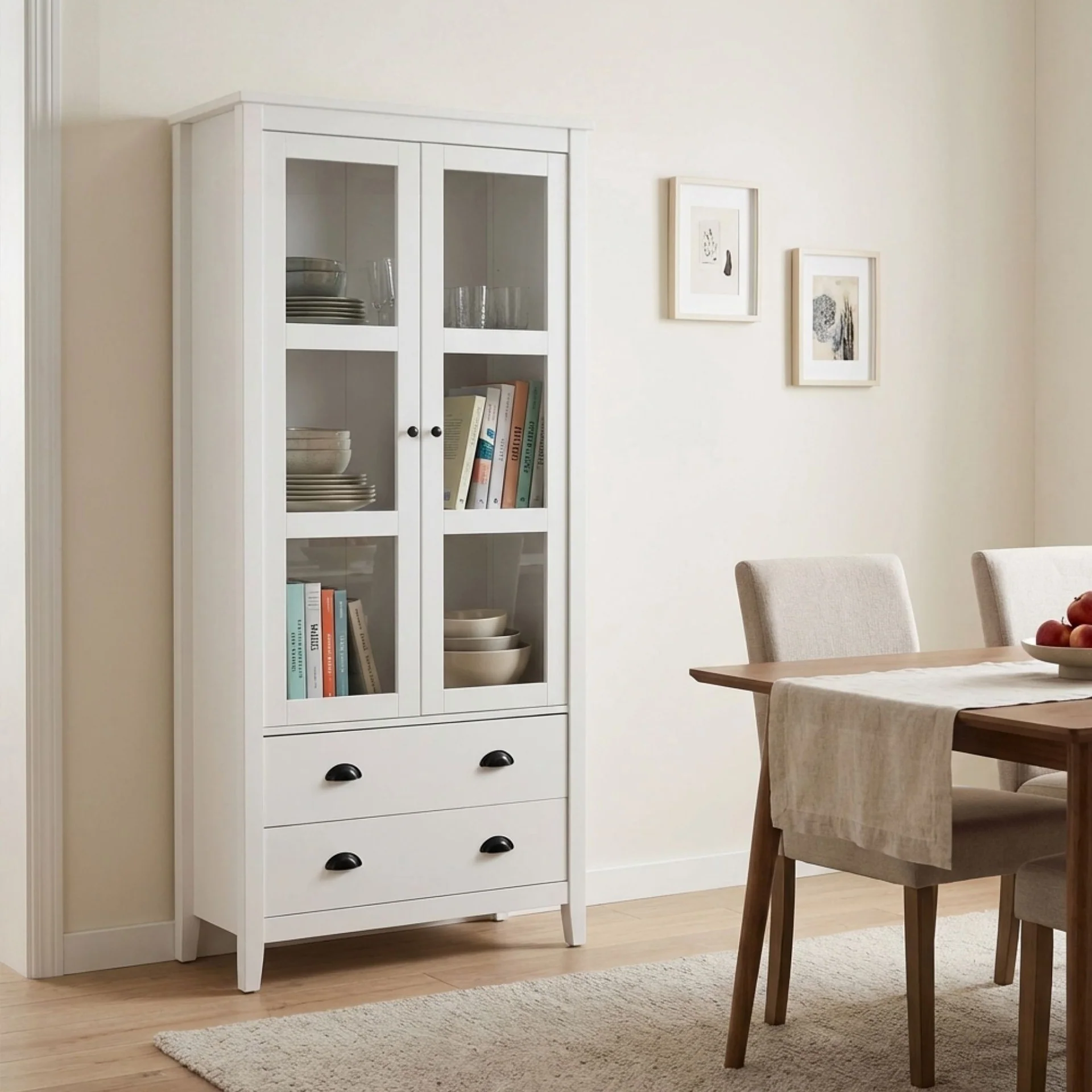 Congo Display Cabinet with 2 Drawer - White - Image 5
