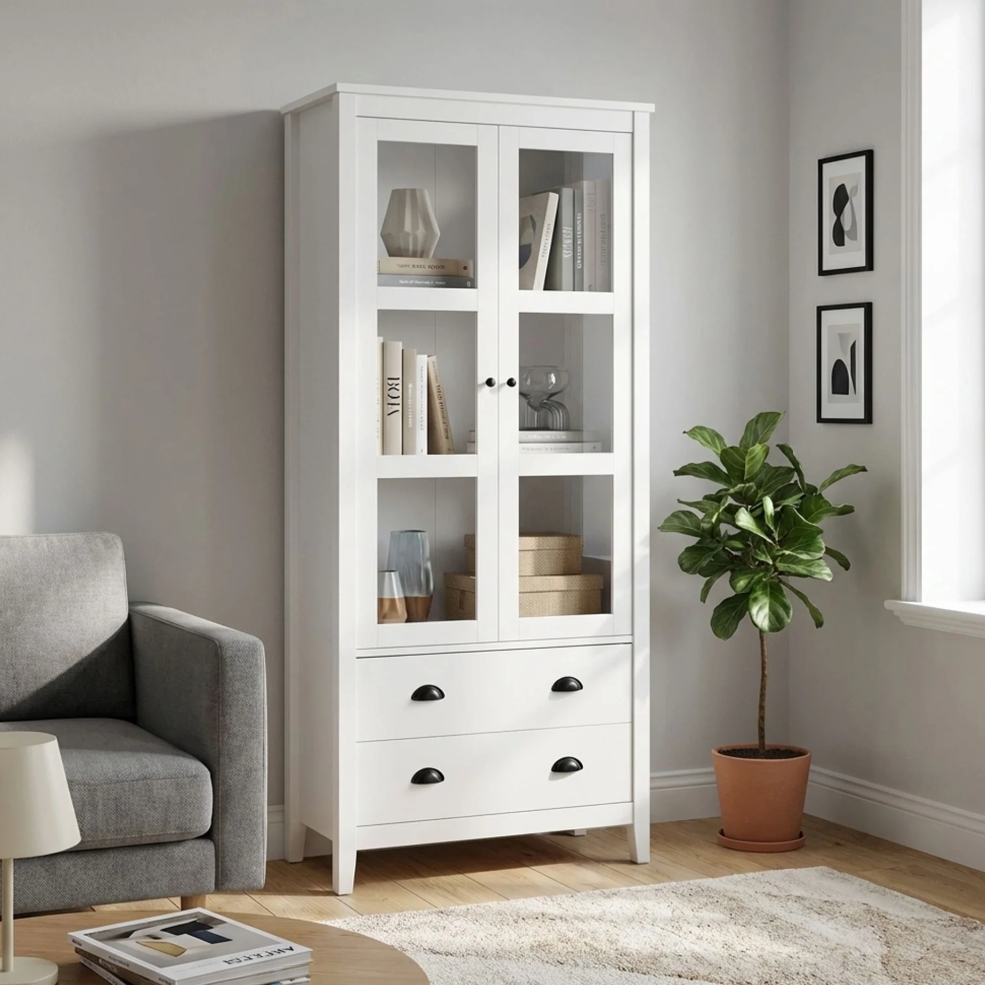 Congo Display Cabinet with 2 Drawer - White - Image 6