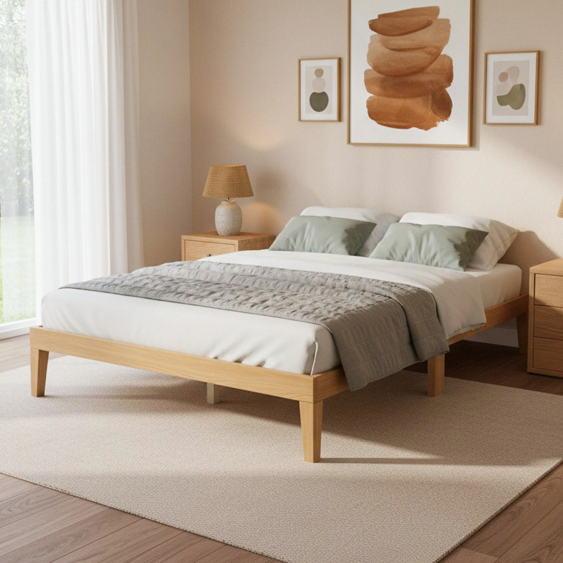 Conival Double Wooden Bed Frame - Natural Oak - Image 3