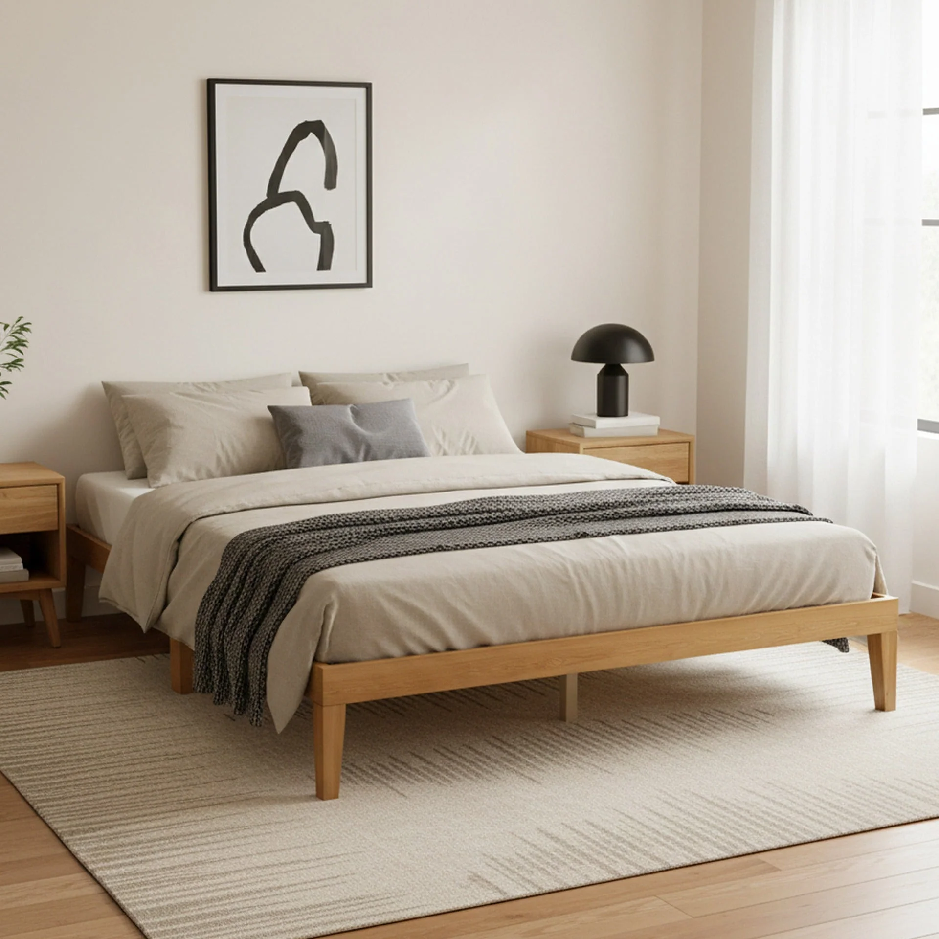 Conival King Wooden Bed Frame - Natural Oak