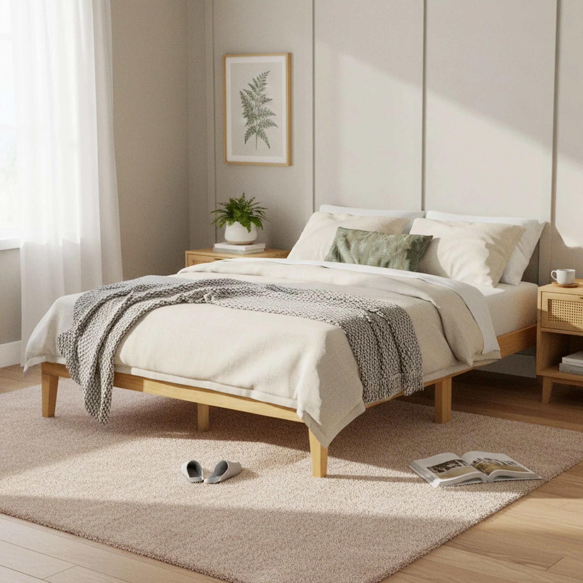Conival Queen Wooden Bed Frame - Natural Oak - Image 3