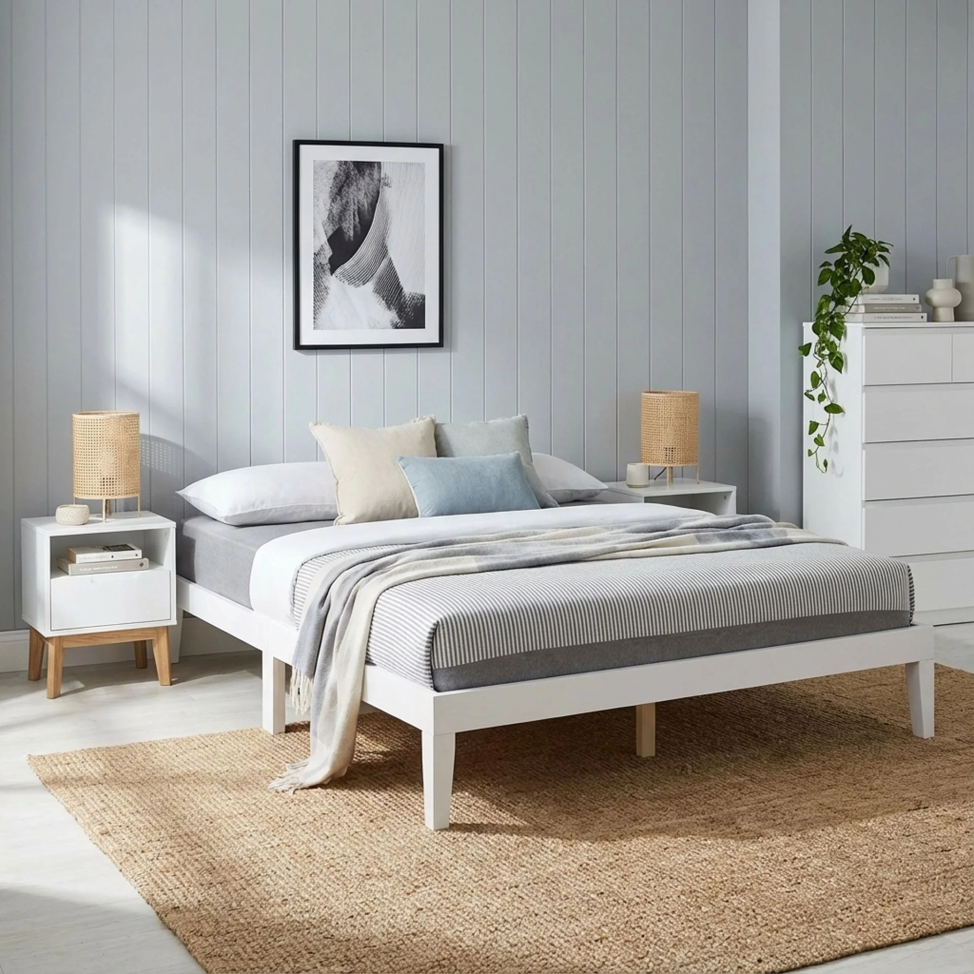 Conival Queen Wooden Bed Frame - White - Image 3