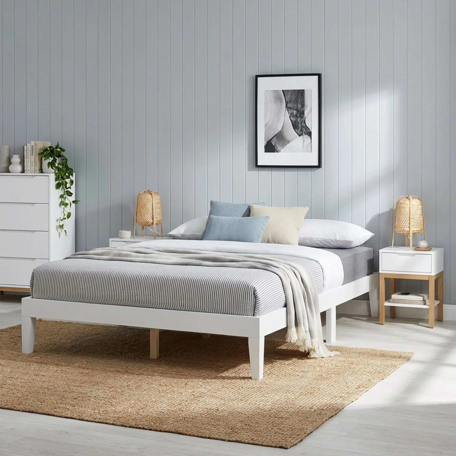 Conival Queen Wooden Bed Frame - White - Image 4