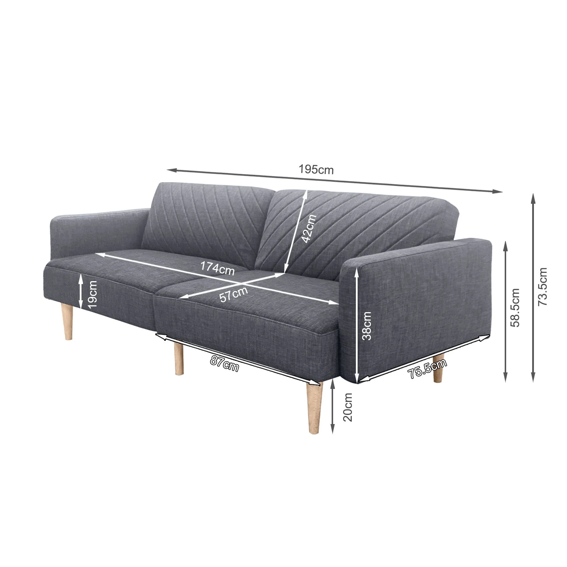 Cordova 3 Seater Sofa Bed - Dark Grey - Image 15