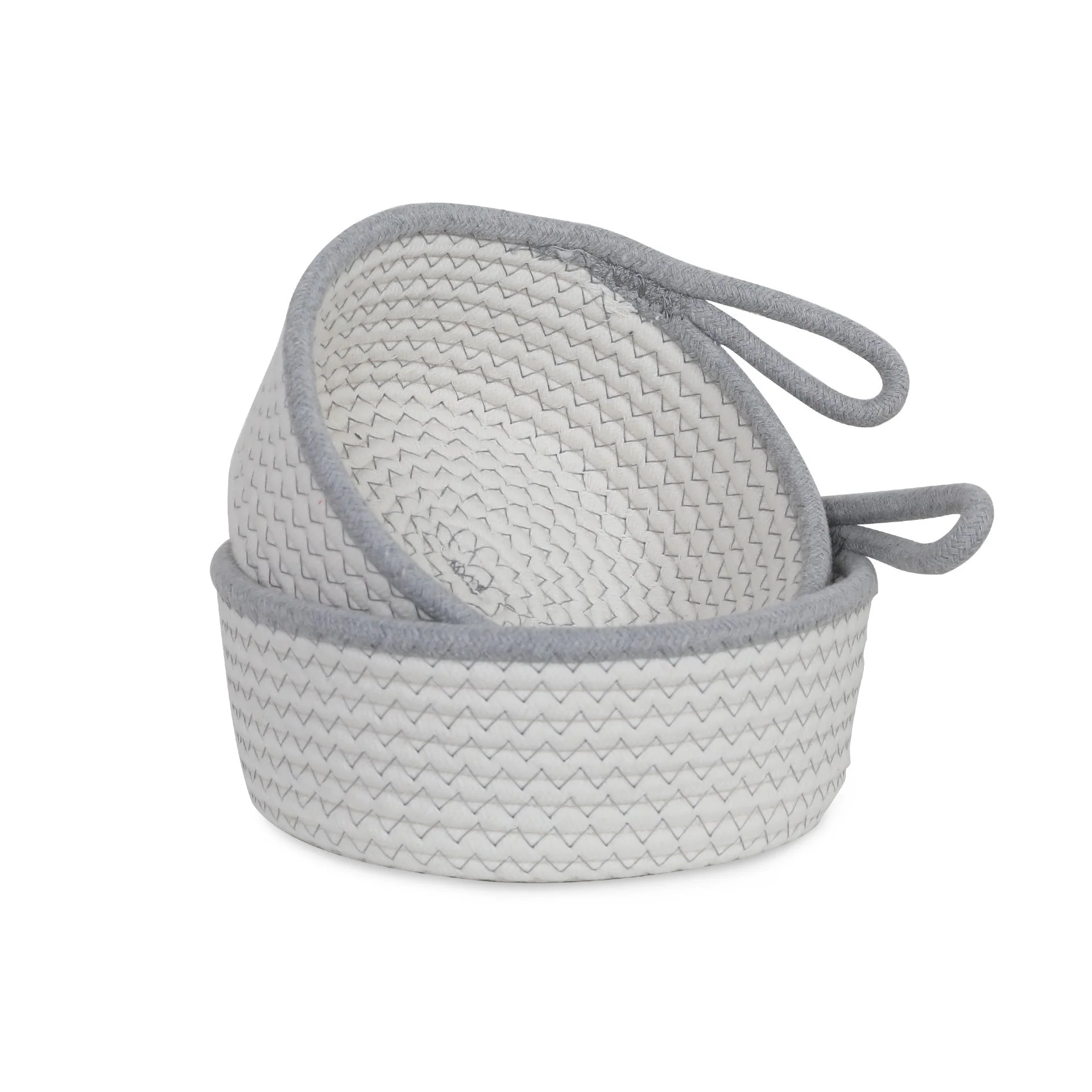Cotton Rope Basket - Set of 2 - White + Grey - Image 3