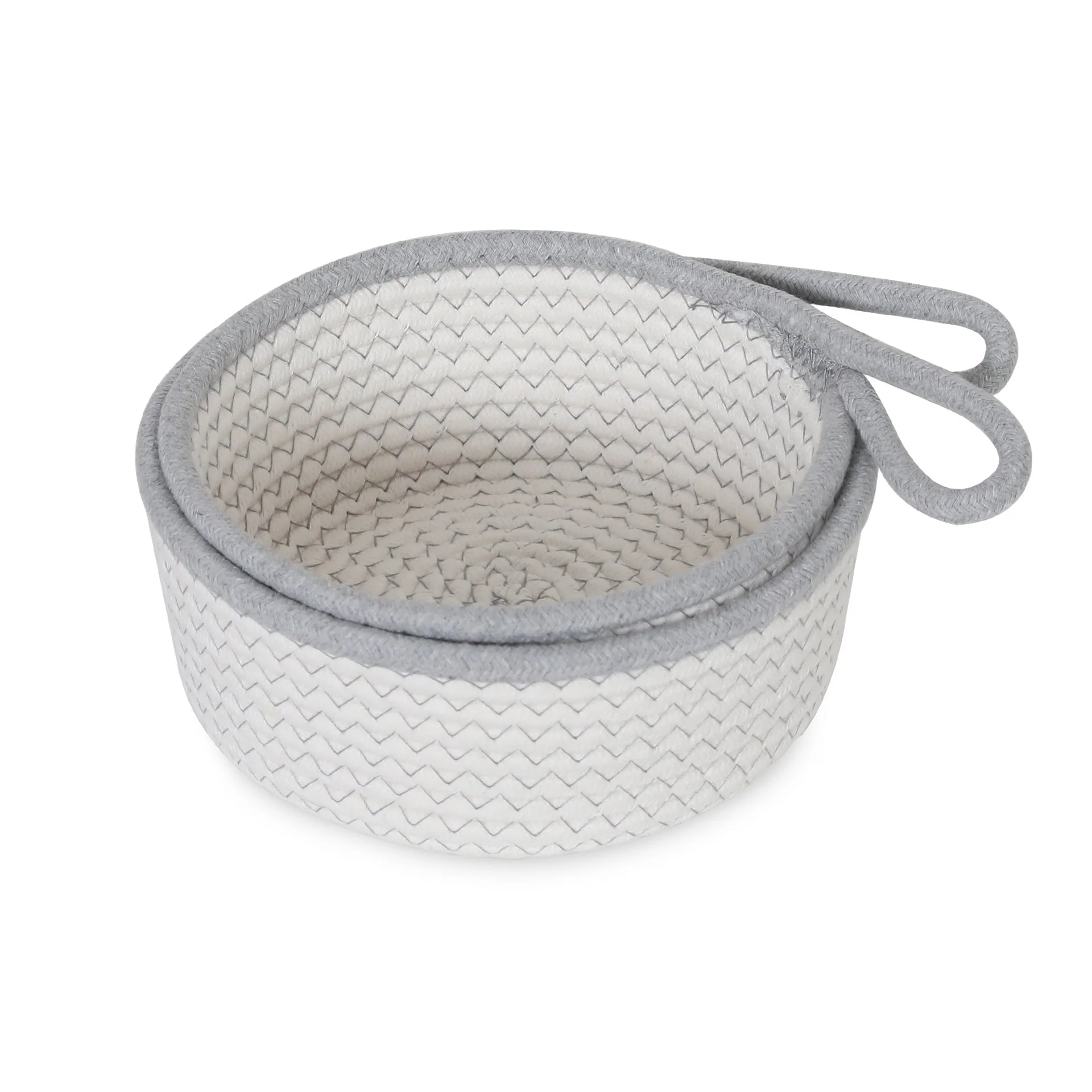 Cotton Rope Basket - Set of 2 - White + Grey - Image 4