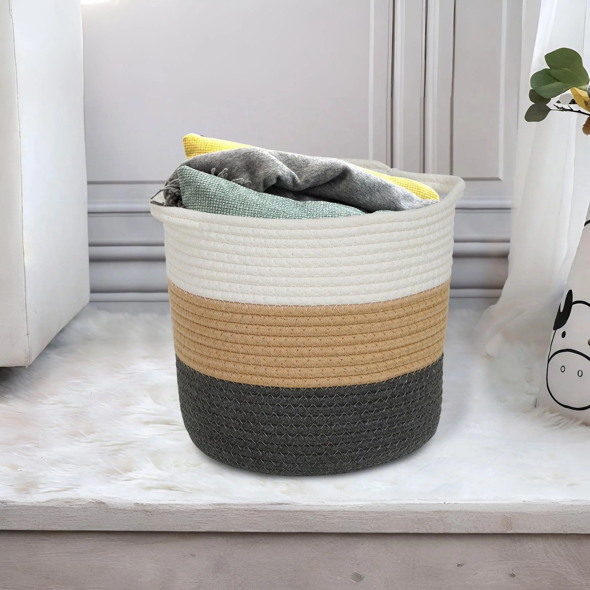 Cotton Rope Basket - White + Black