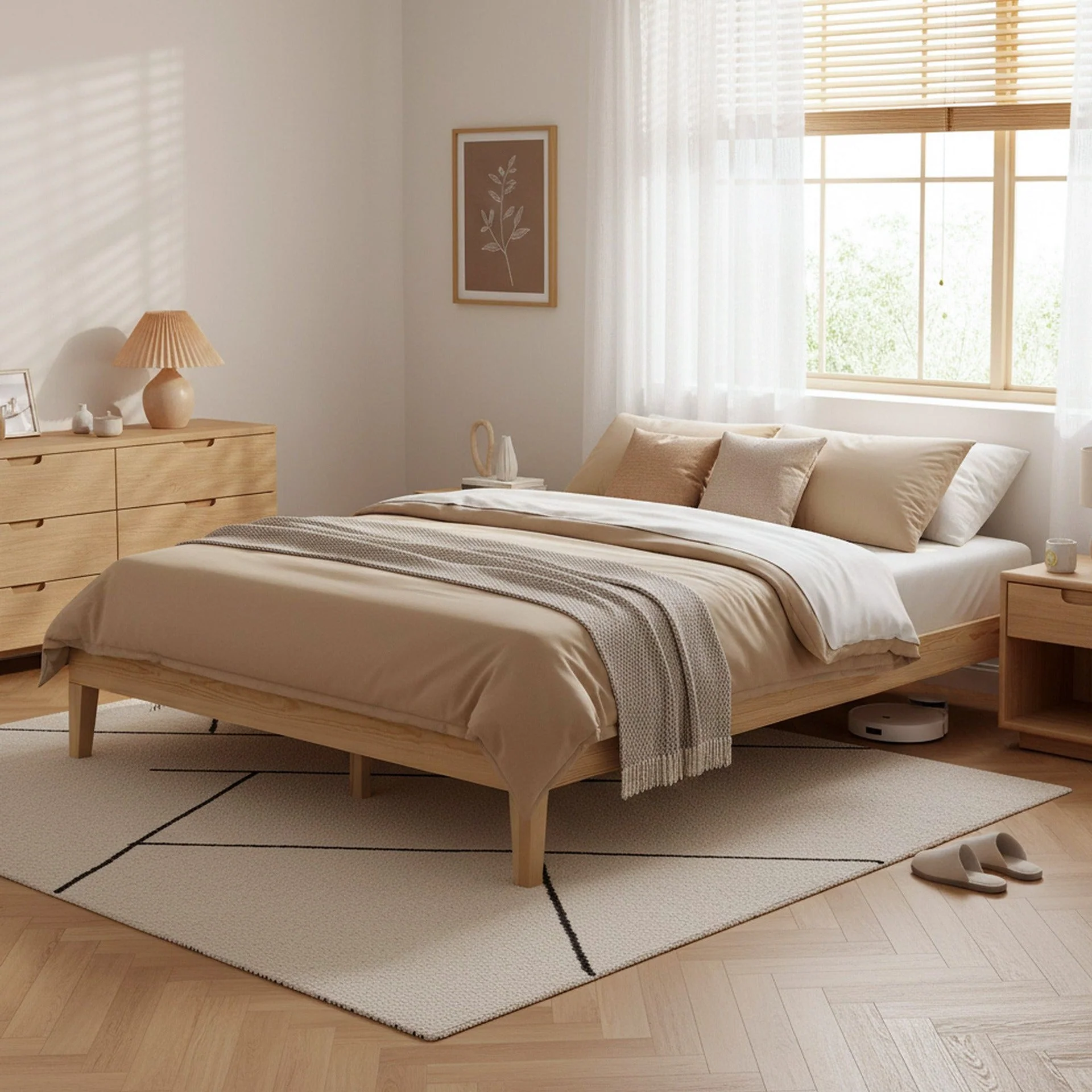 Creise Queen Wooden Bed Frame - Light Oak - Image 3