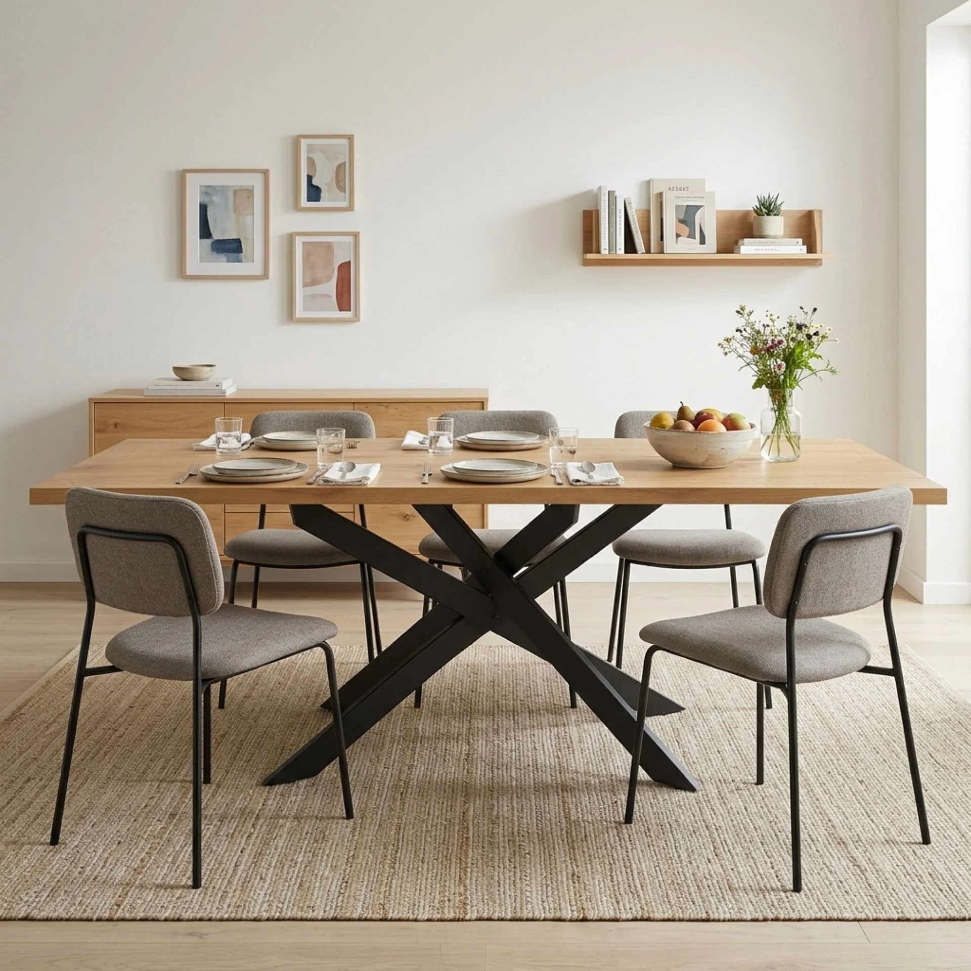 Croscen Rectangle Dining Table 240x95cm - Oak - Image 2