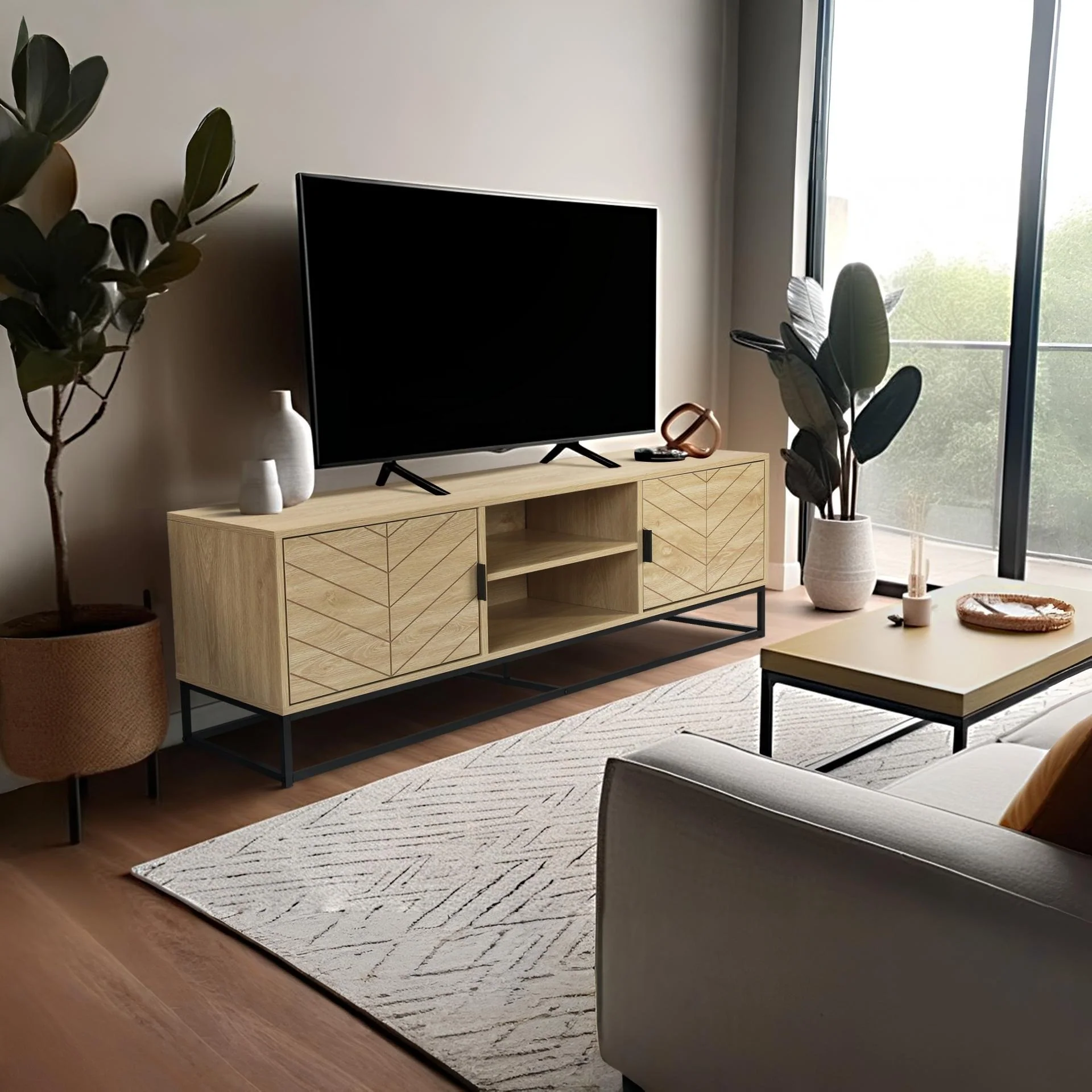 Crovo Wooden 1.4m Entertainment Unit - Natural - Image 2