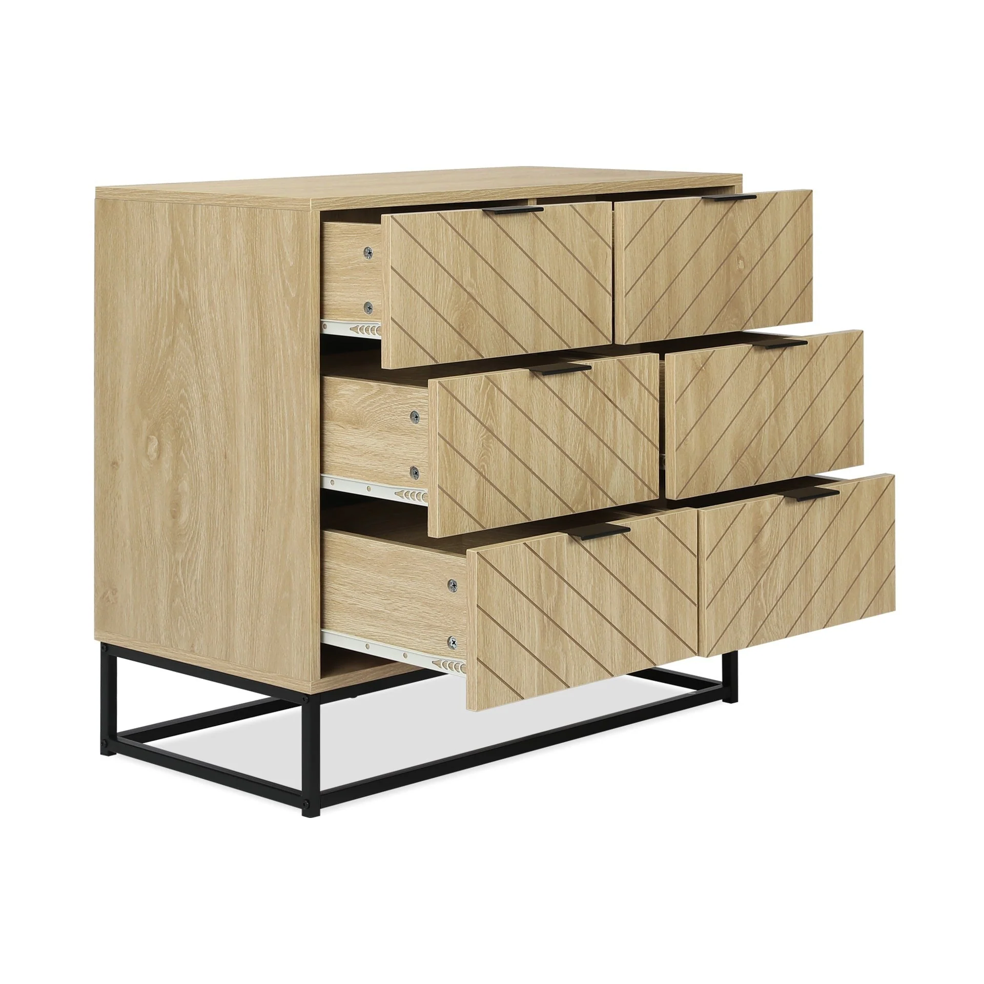 Crovo Wooden 6 Drawers Lowboy - Natural - Image 3