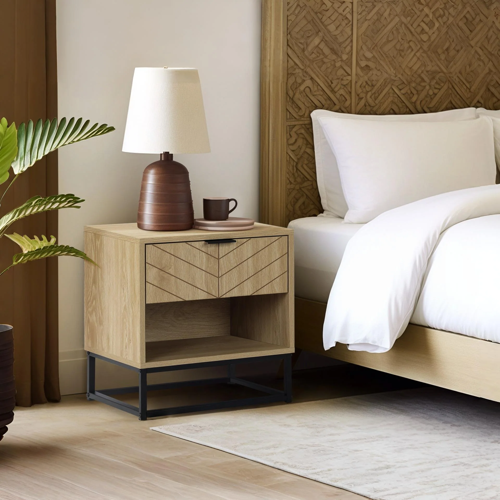 Crovo Wooden Bedside Table - Natural