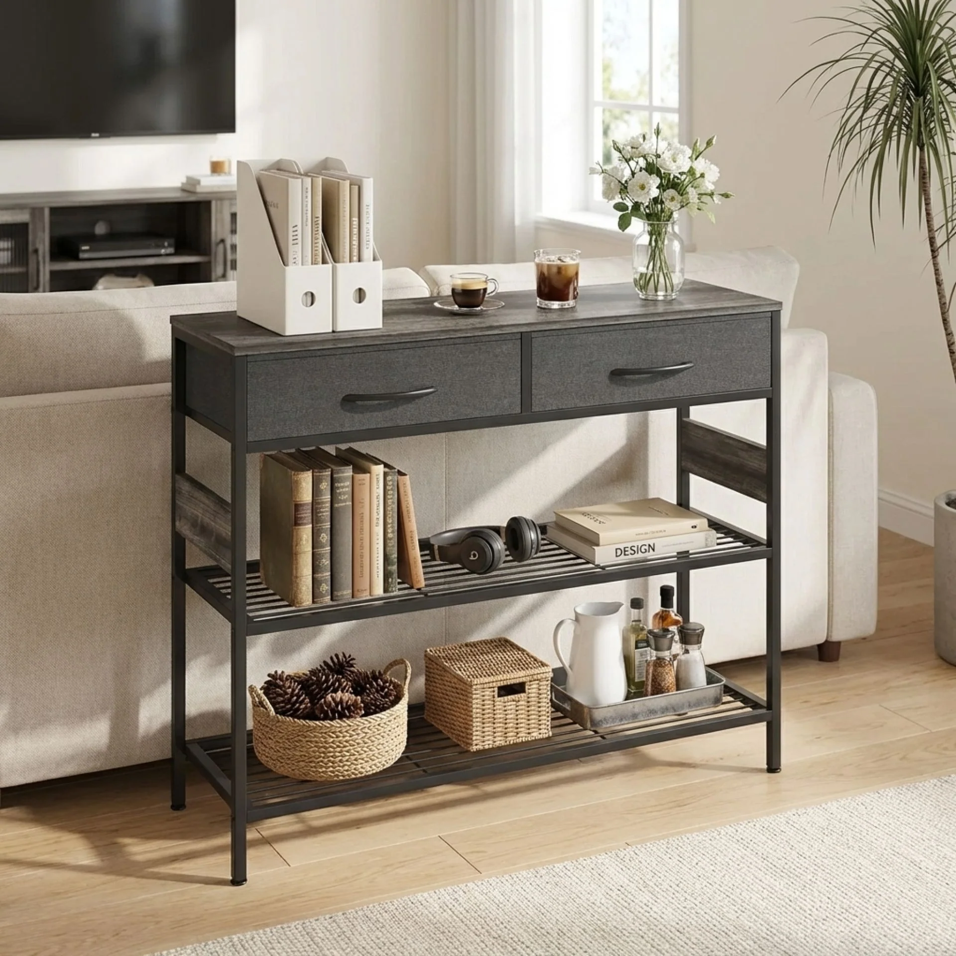 Cuckoo Console Table with 2 Drawers - Gray Oak - Image 2