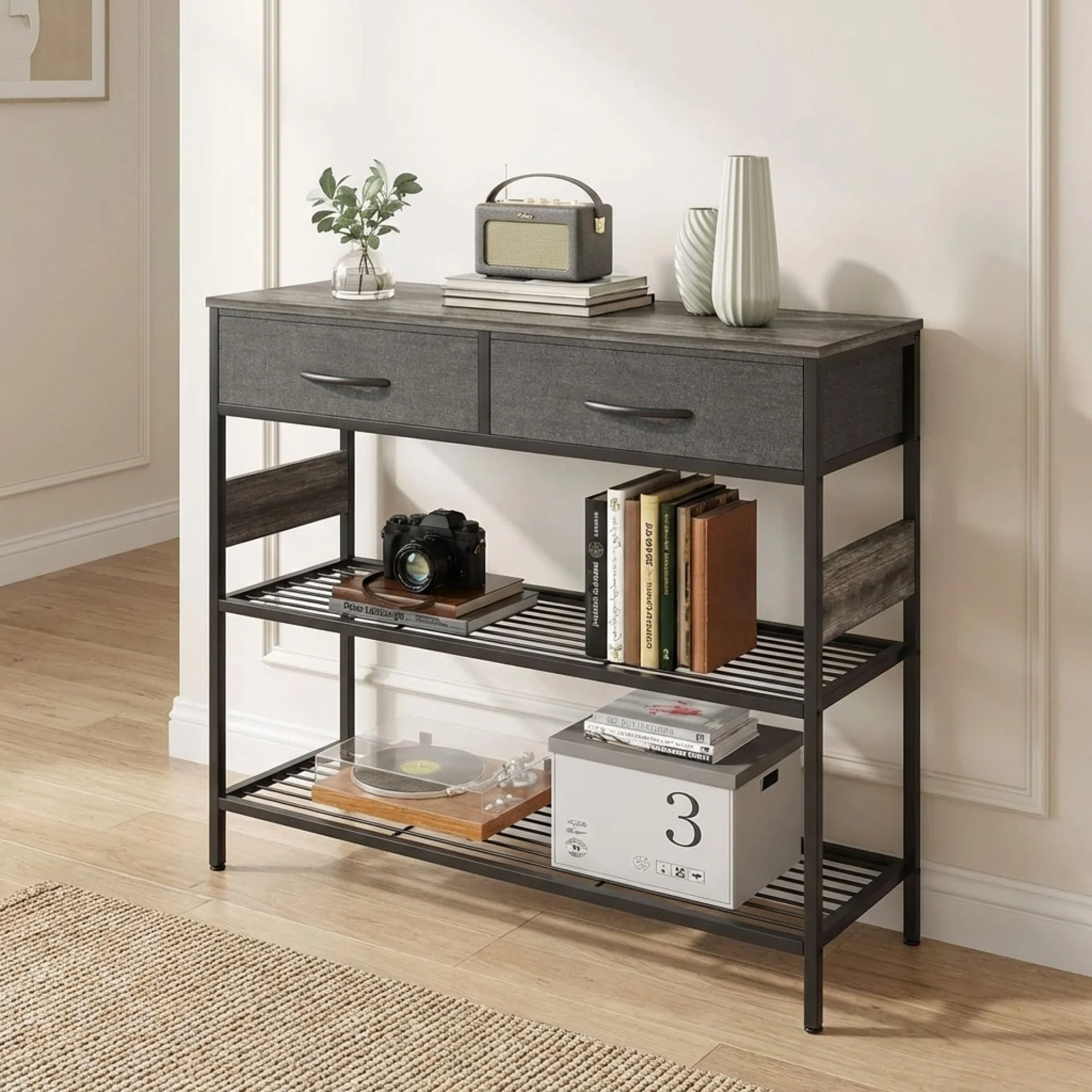 Cuckoo Console Table with 2 Drawers - Gray Oak - Image 5