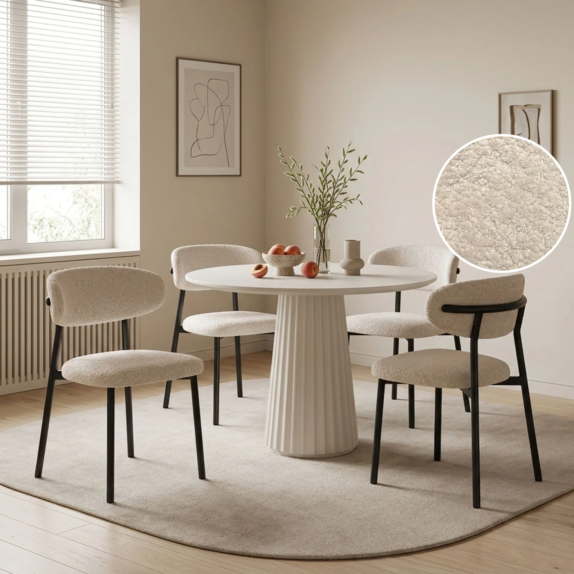 Curvano Fabric Dining Chair Set Of 4 - Beige - Image 2
