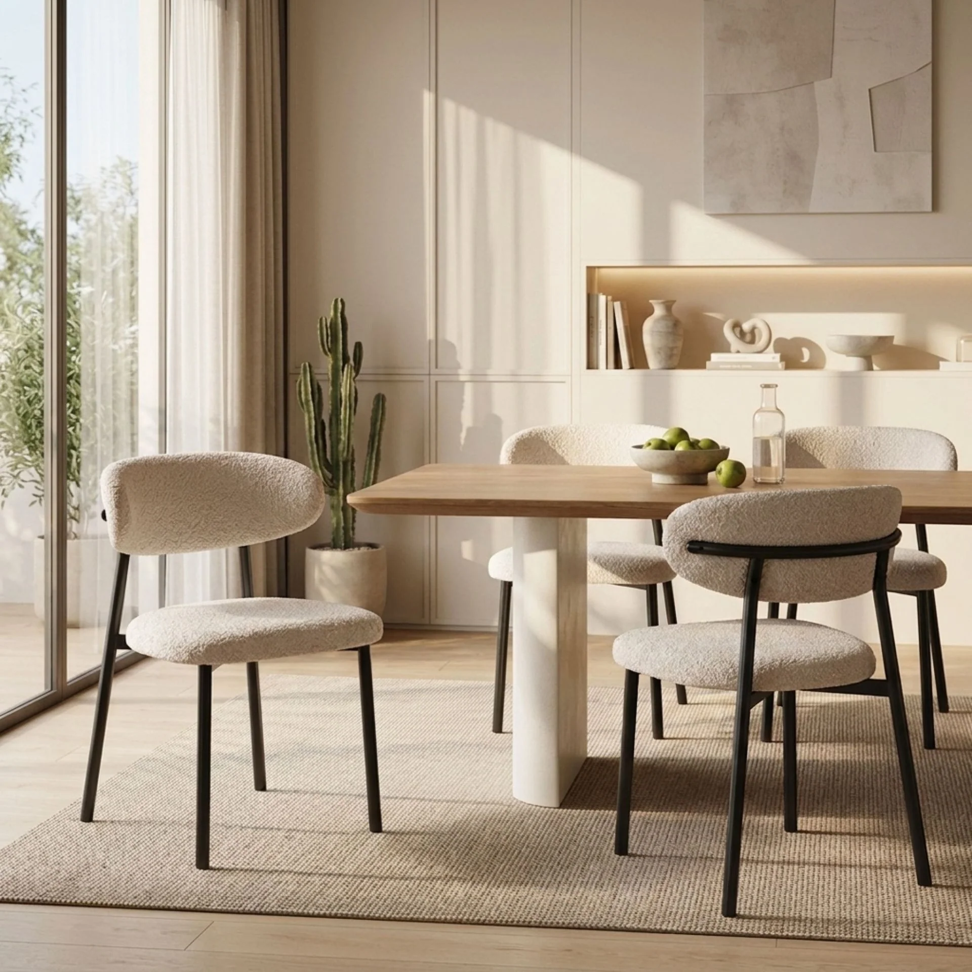 Curvano Fabric Dining Chair Set Of 4 - Beige - Image 3