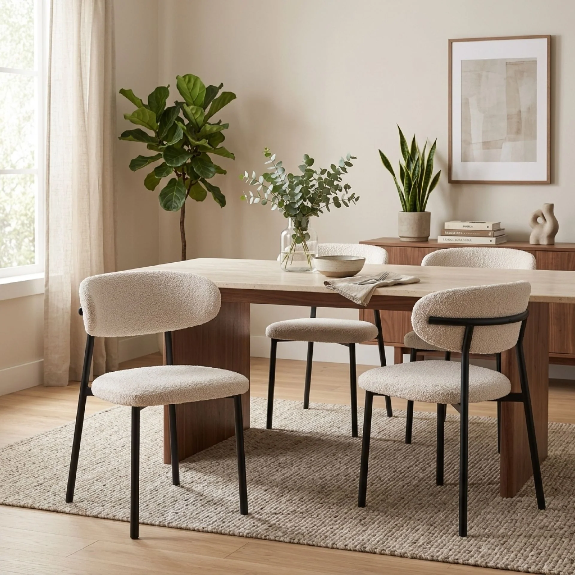 Curvano Fabric Dining Chair Set Of 4 - Beige - Image 4