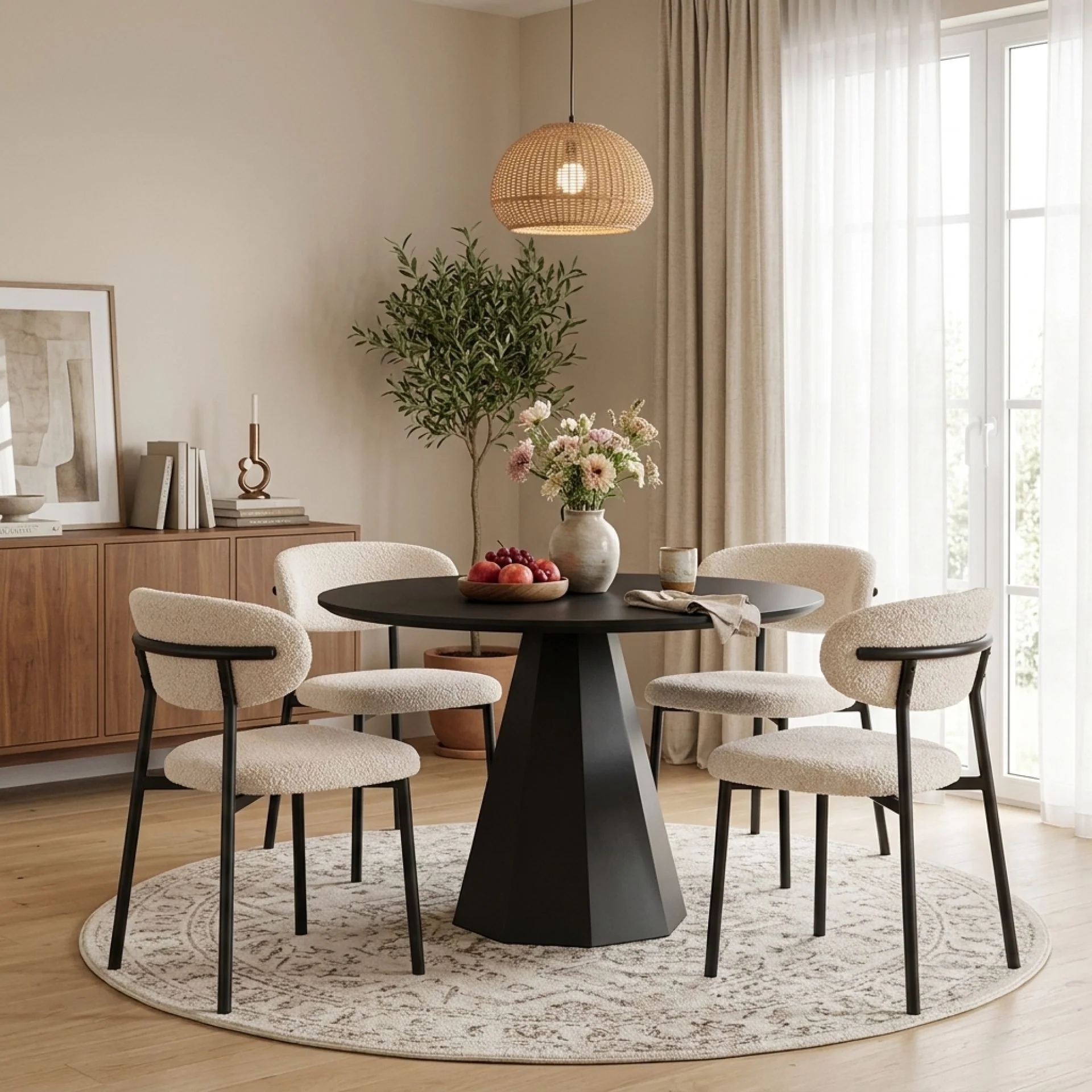 Curvano Fabric Dining Chair Set Of 4 - Beige - Image 5