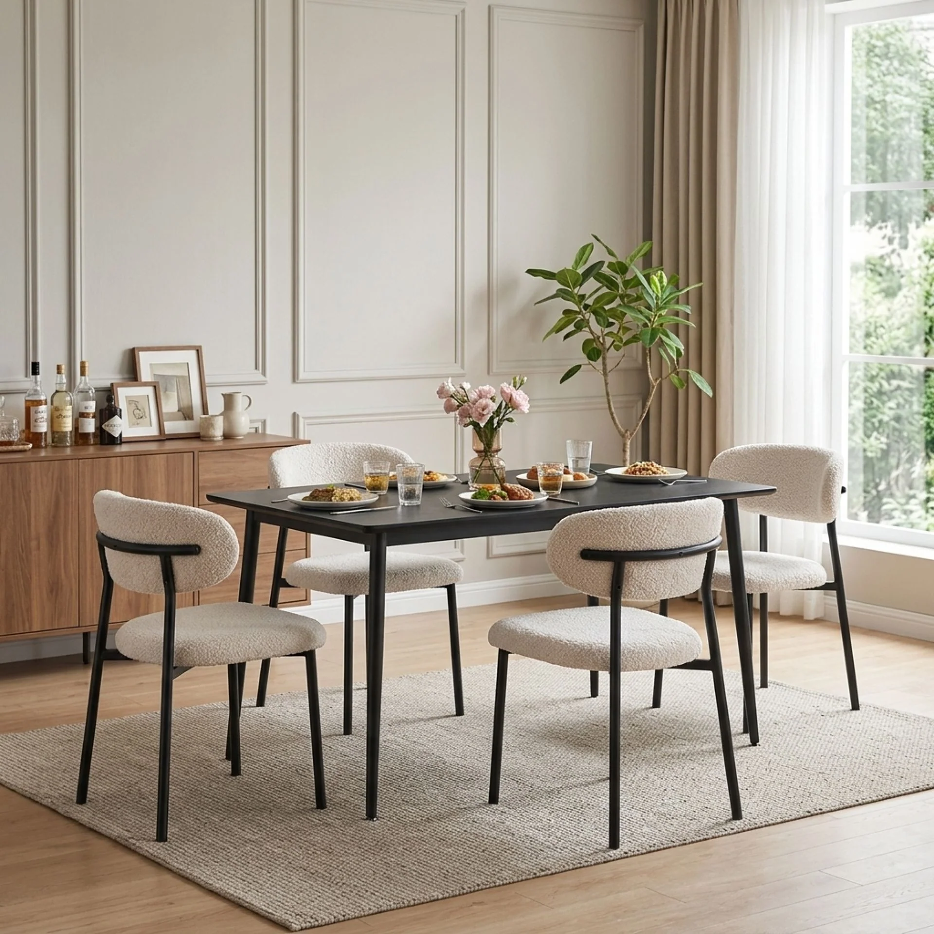Curvano Fabric Dining Chair Set Of 4 - Beige - Image 6