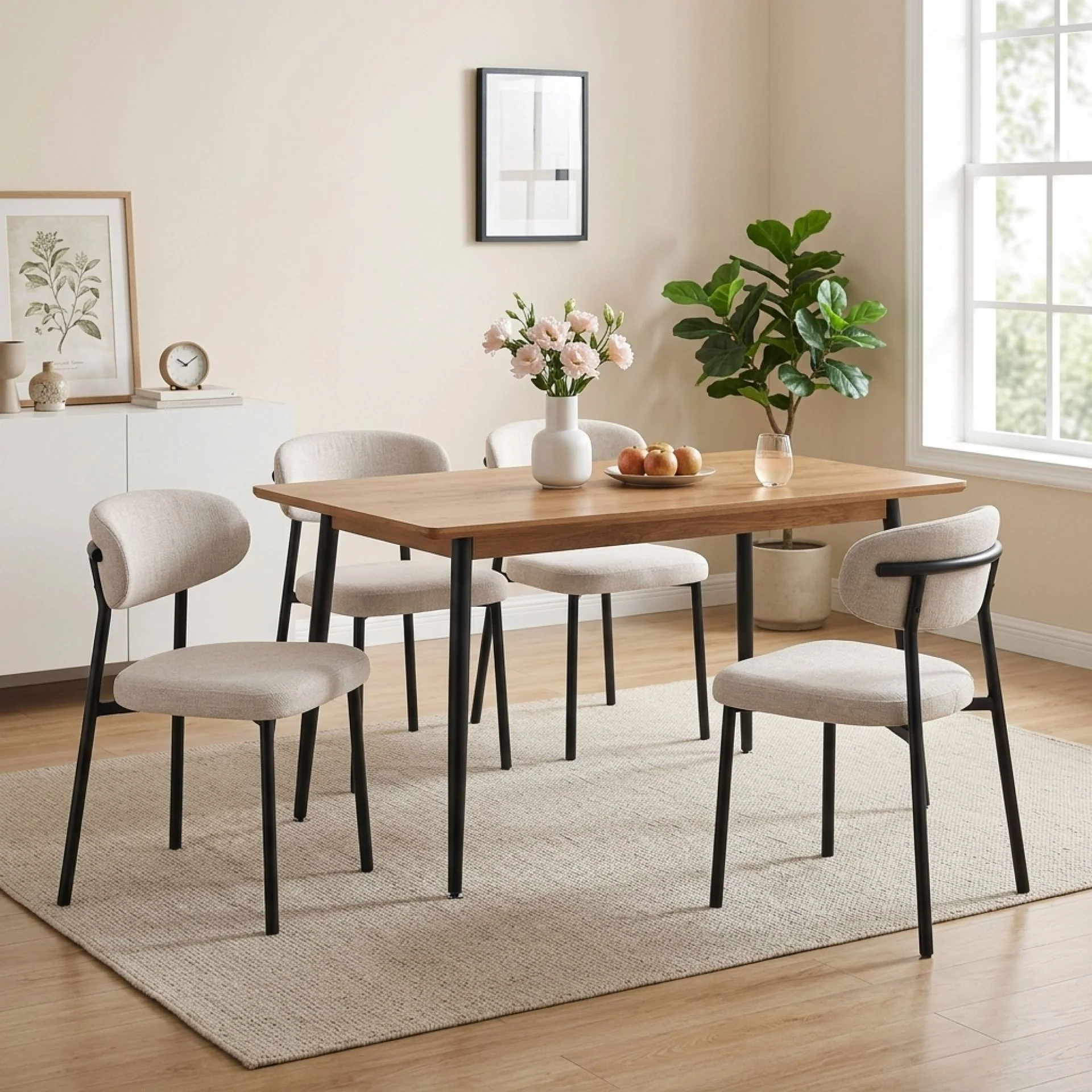 Curvano Fabric Dining Chair Set Of 4 - Beige - Image 4