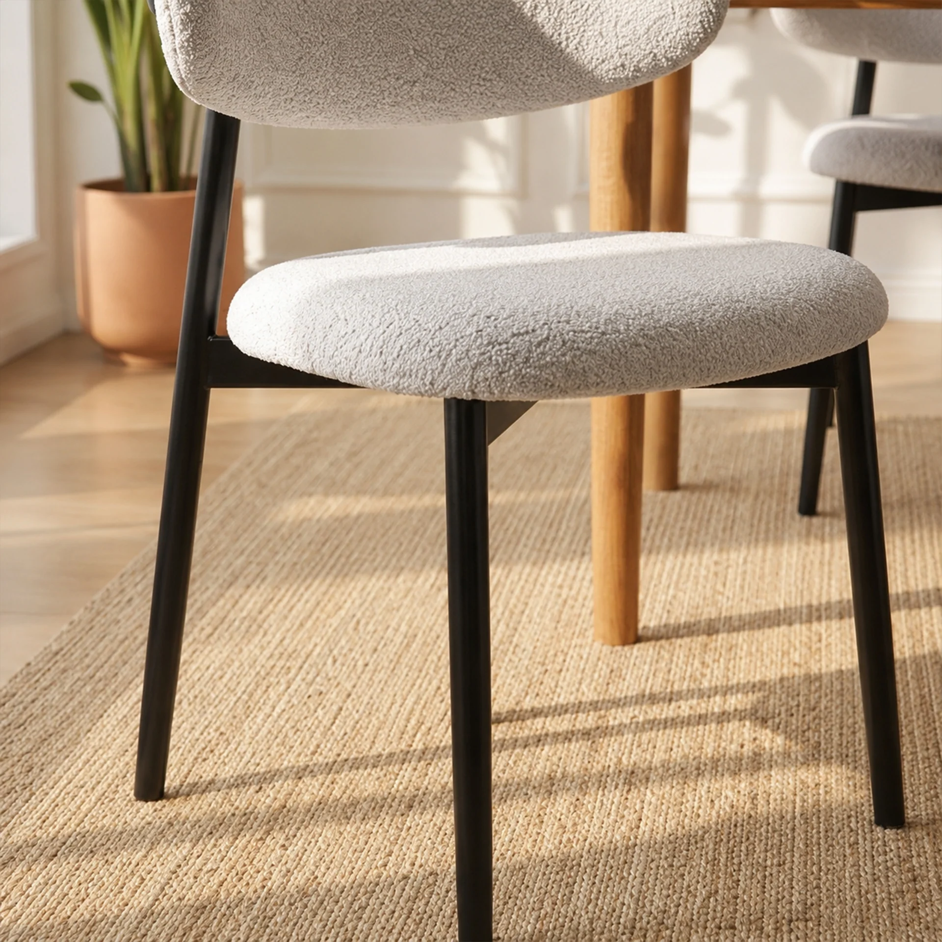 Curvano Teddy Fabric Dining Chair Set Of 4 - Beige - Image 7