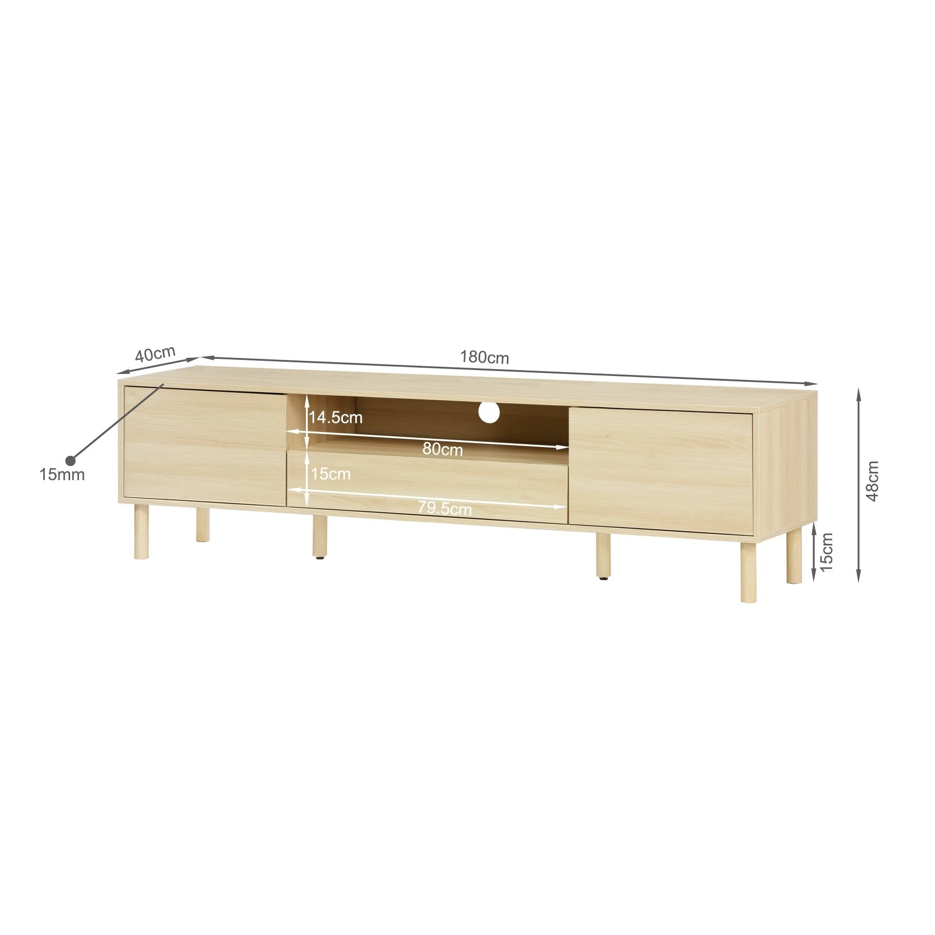Custer 1.8m Entertainment Unit - Oak - Image 12