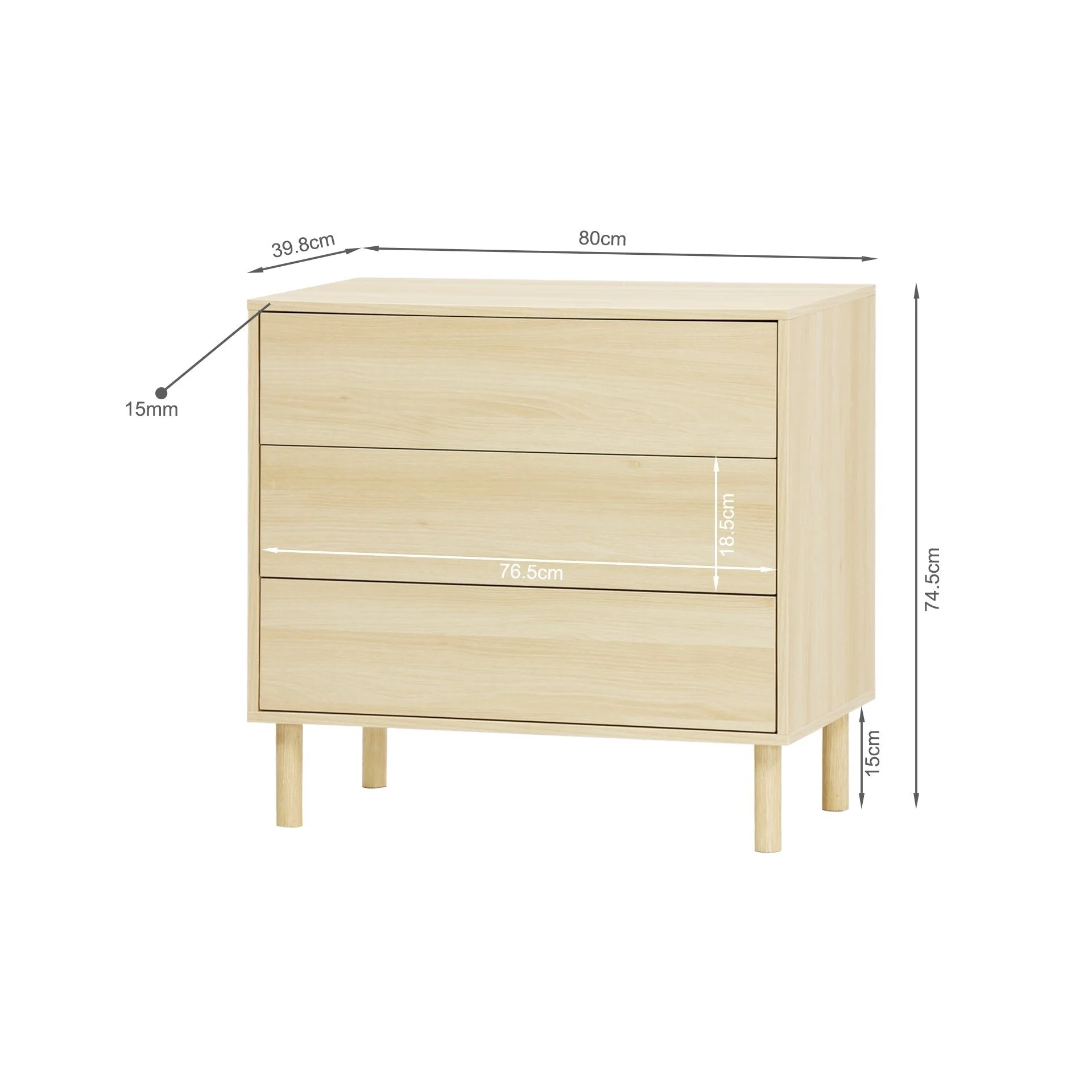 Custer 3 Drawers Tallboy - Oak - Image 11