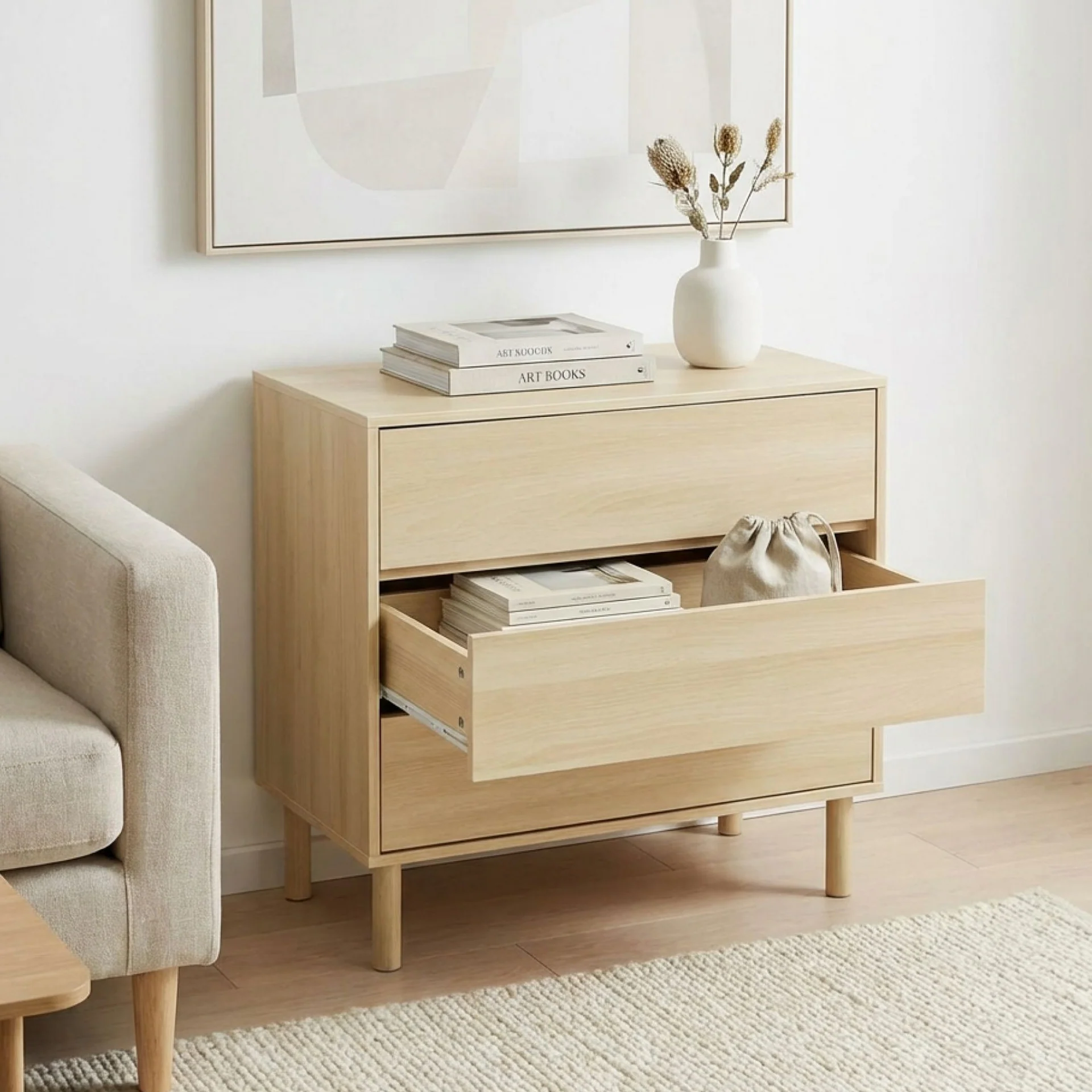 Custer 3 Drawers Tallboy - Oak - Image 5
