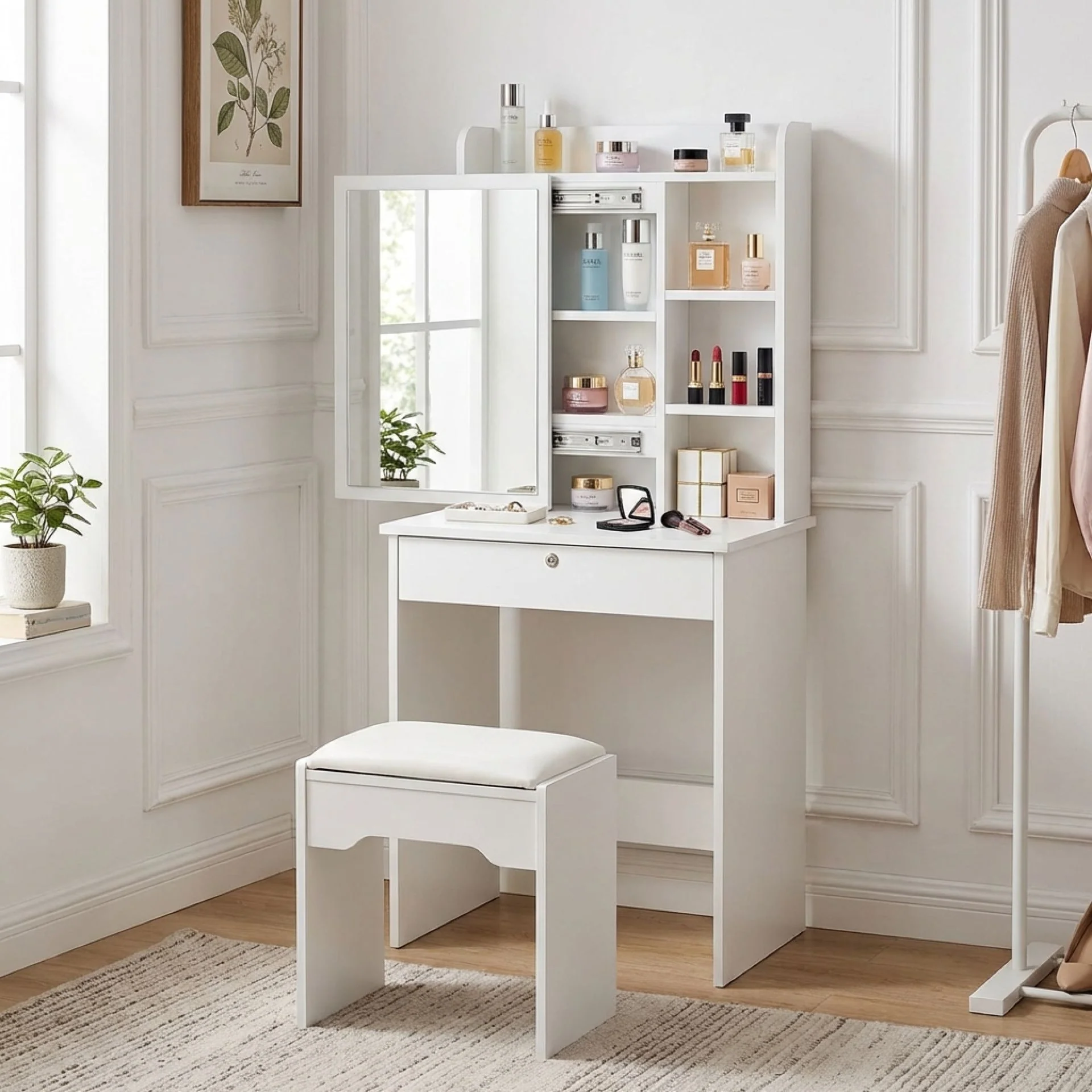 Cyclamen Dressing Table with Drawers Set 2pcs - White - Image 2