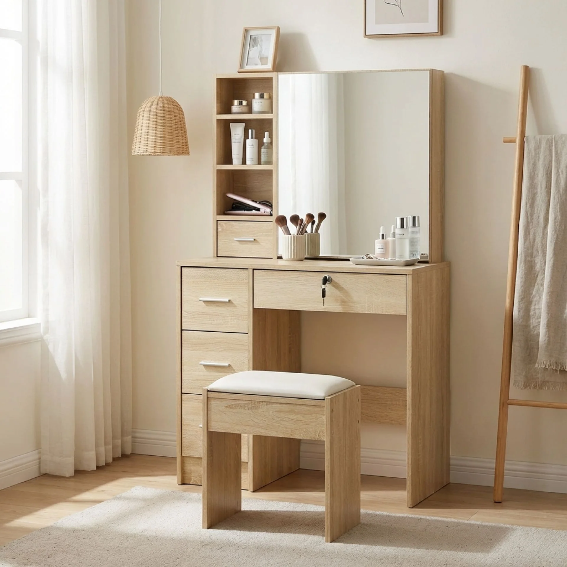 Carnation Dressing Table with Drawers Set - Oak