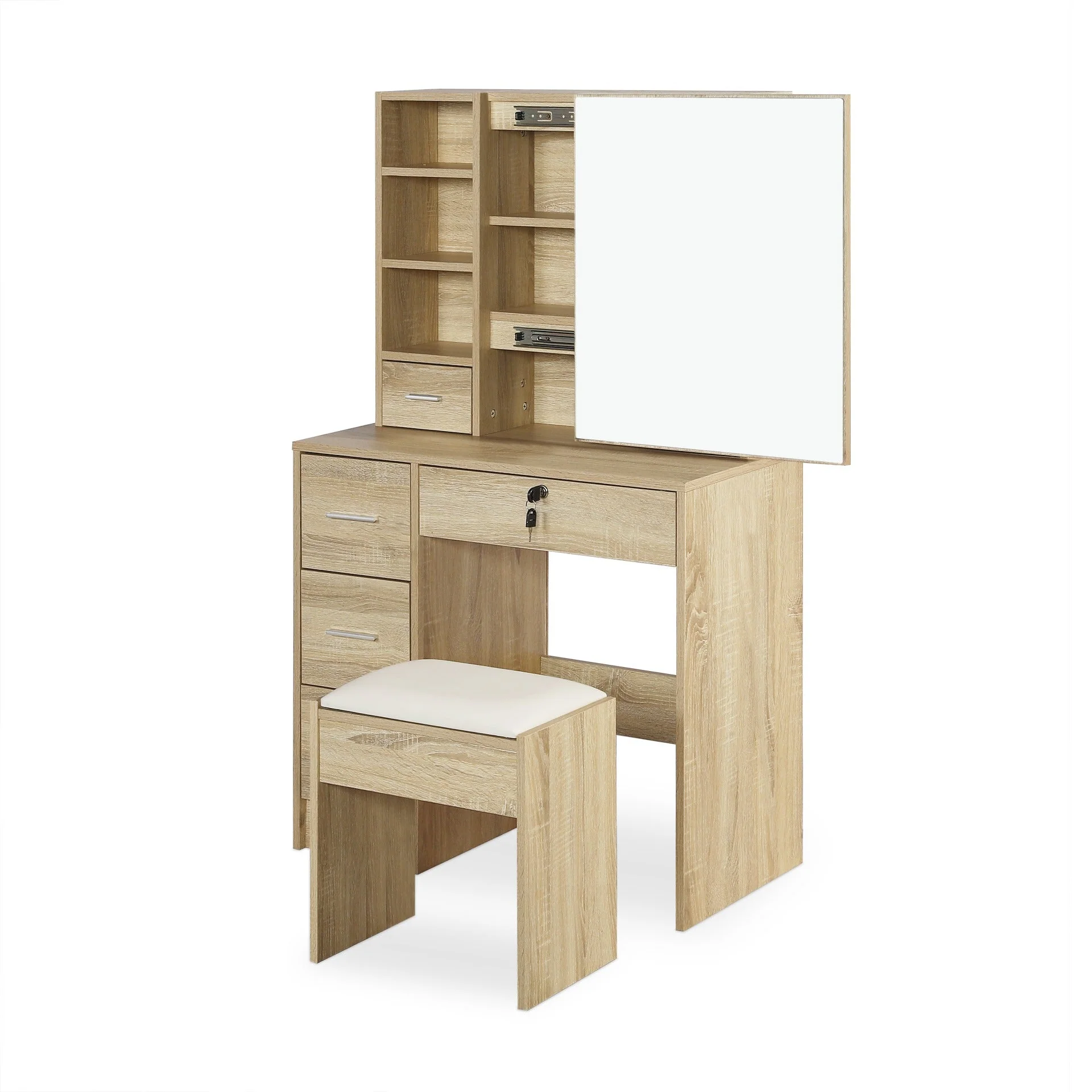 Carnation Dressing Table with Drawers Set - Oak - Image 12