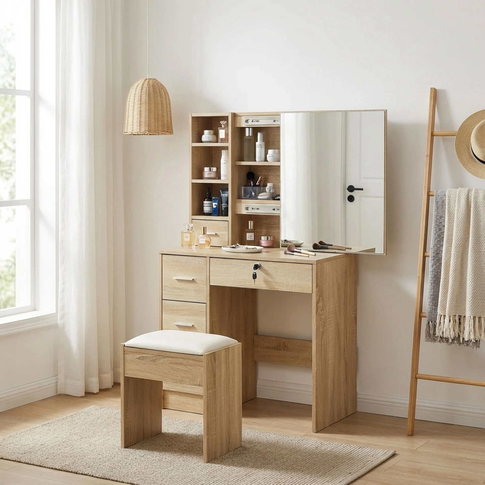 Carnation Dressing Table with Drawers Set - Oak - Image 2