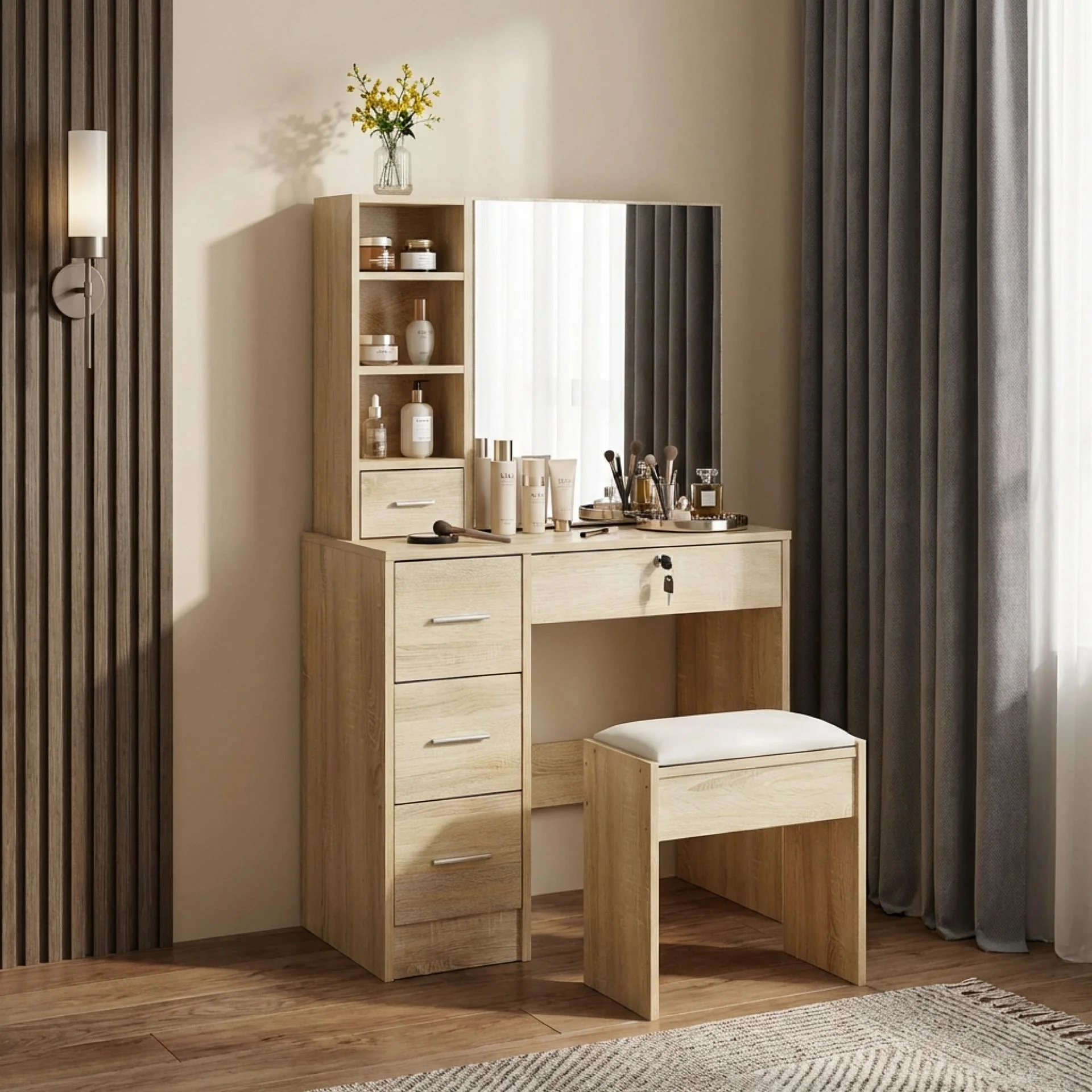 Carnation Dressing Table with Drawers Set - Oak - Image 3
