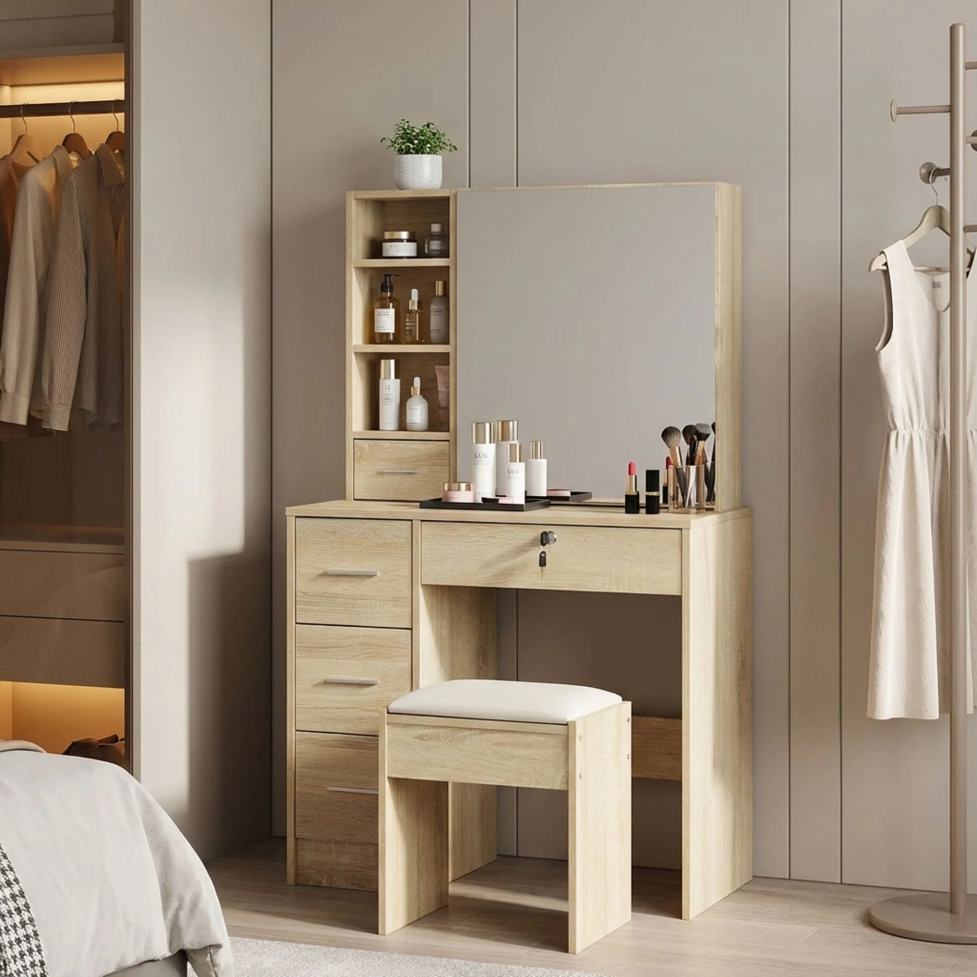 Carnation Dressing Table with Drawers Set - Oak - Image 5