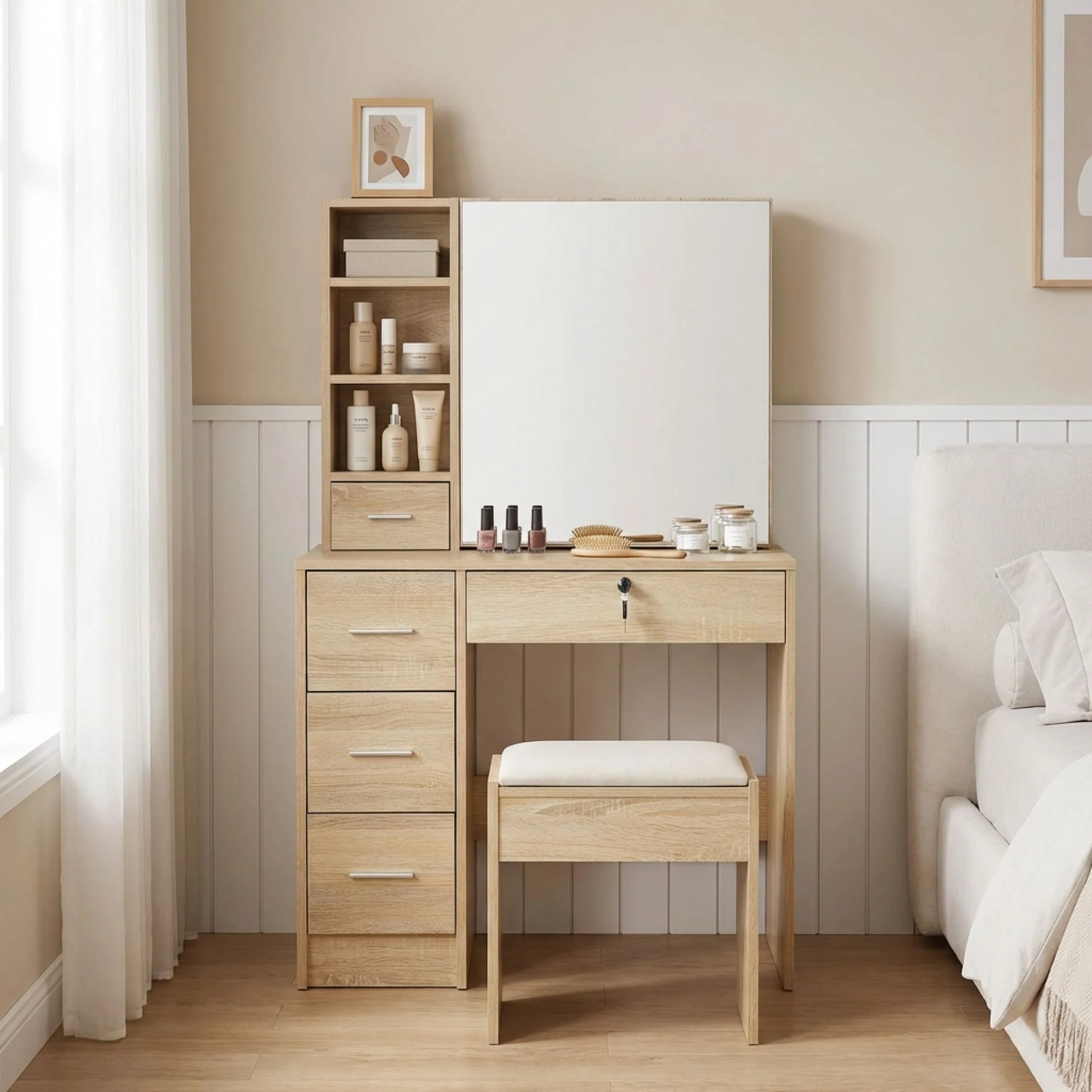 Carnation Dressing Table with Drawers Set - Oak - Image 6