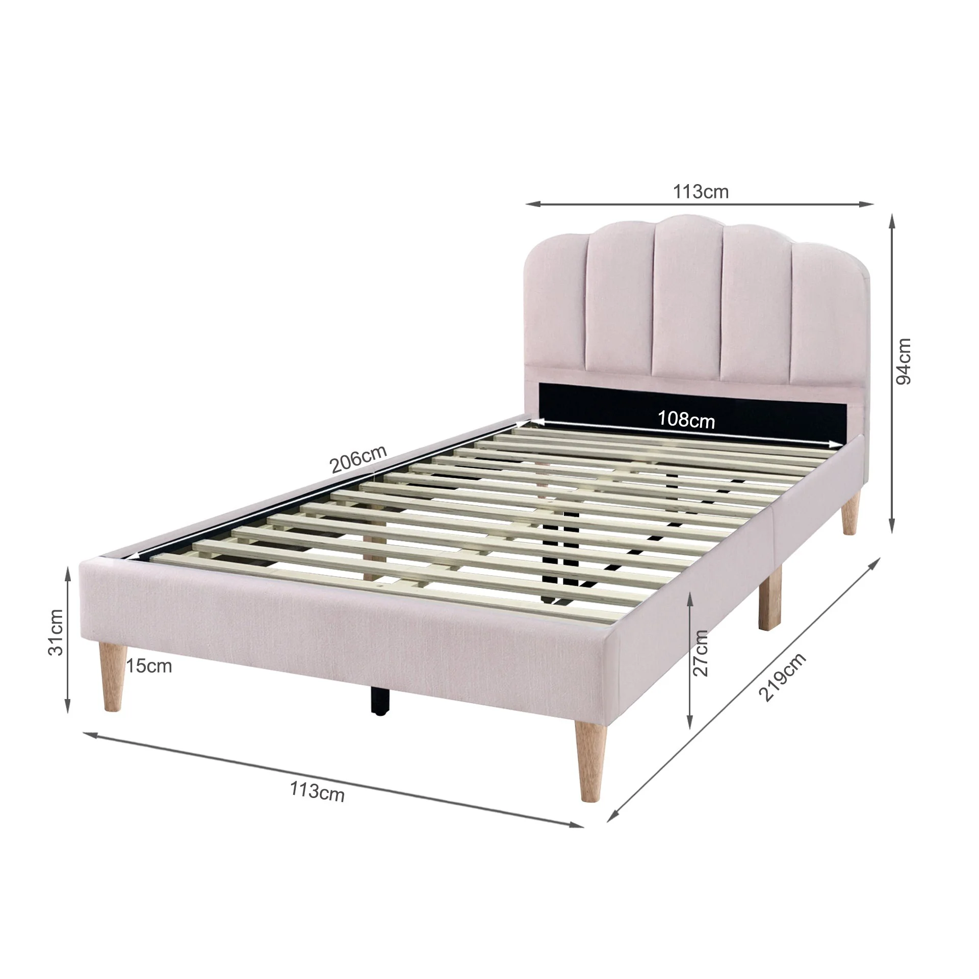 Daisy Velvet King Single Bed Frame - Pink - Image 12