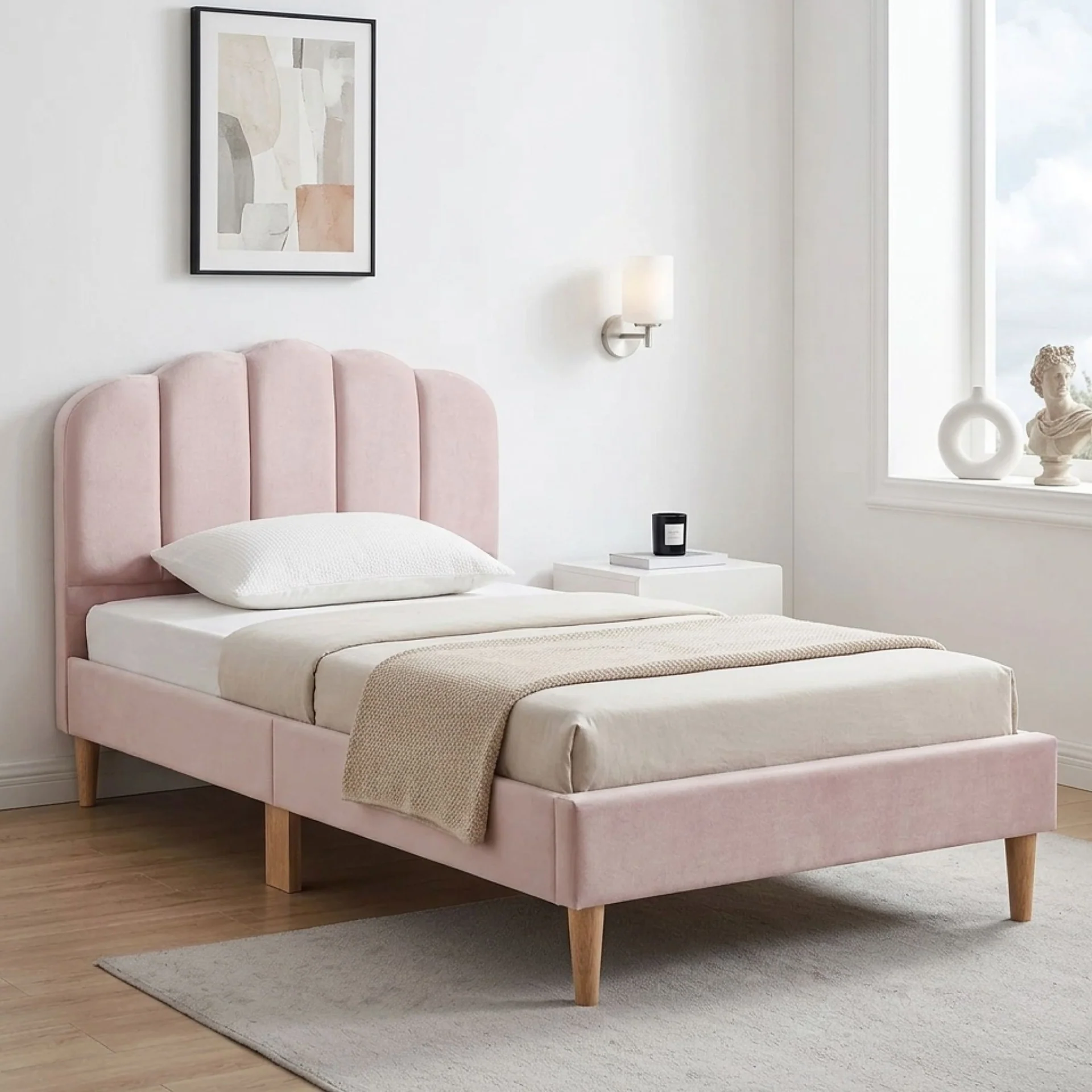 Daisy Velvet King Single Bed Frame - Pink - Image 3