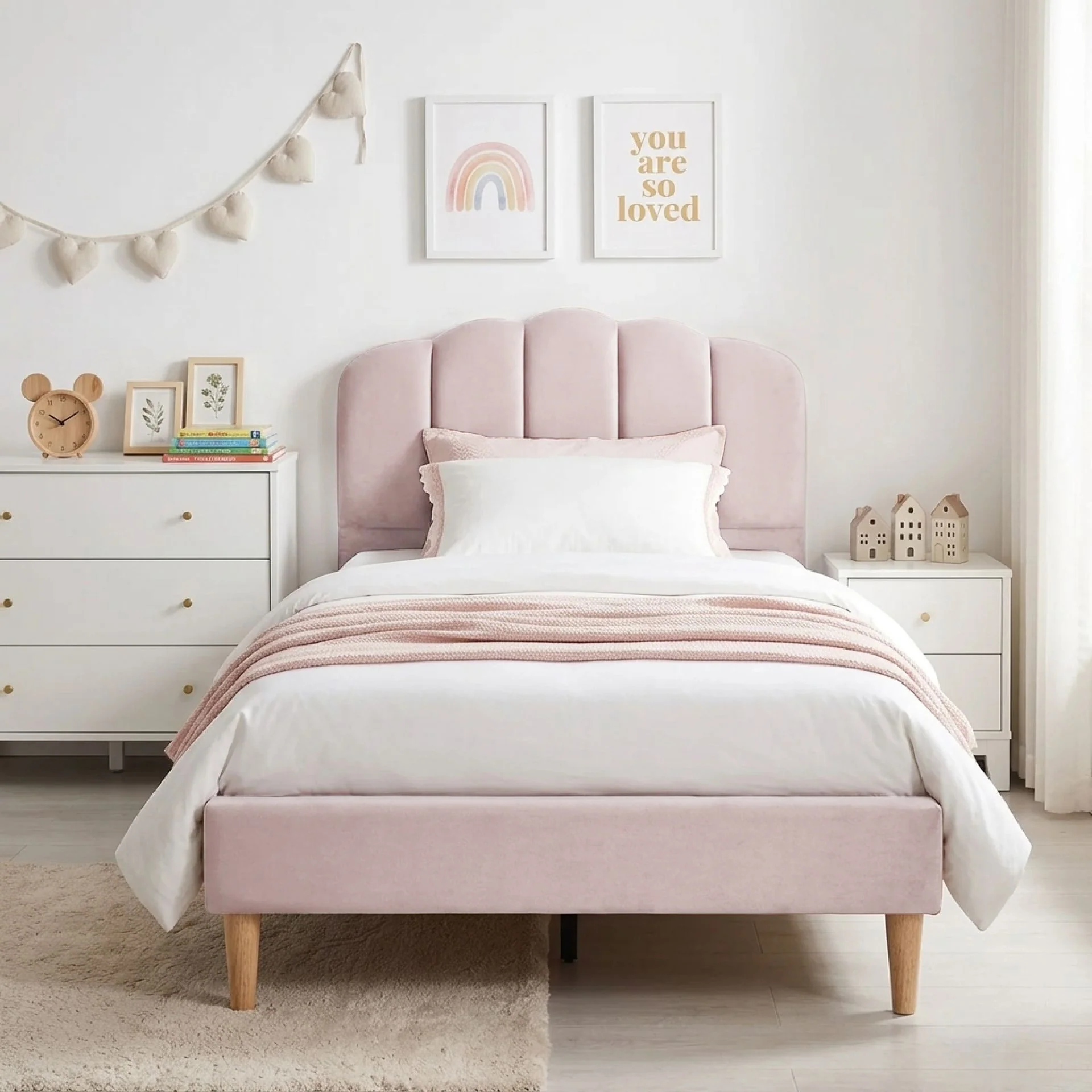 Daisy Velvet King Single Bed Frame - Pink - Image 4