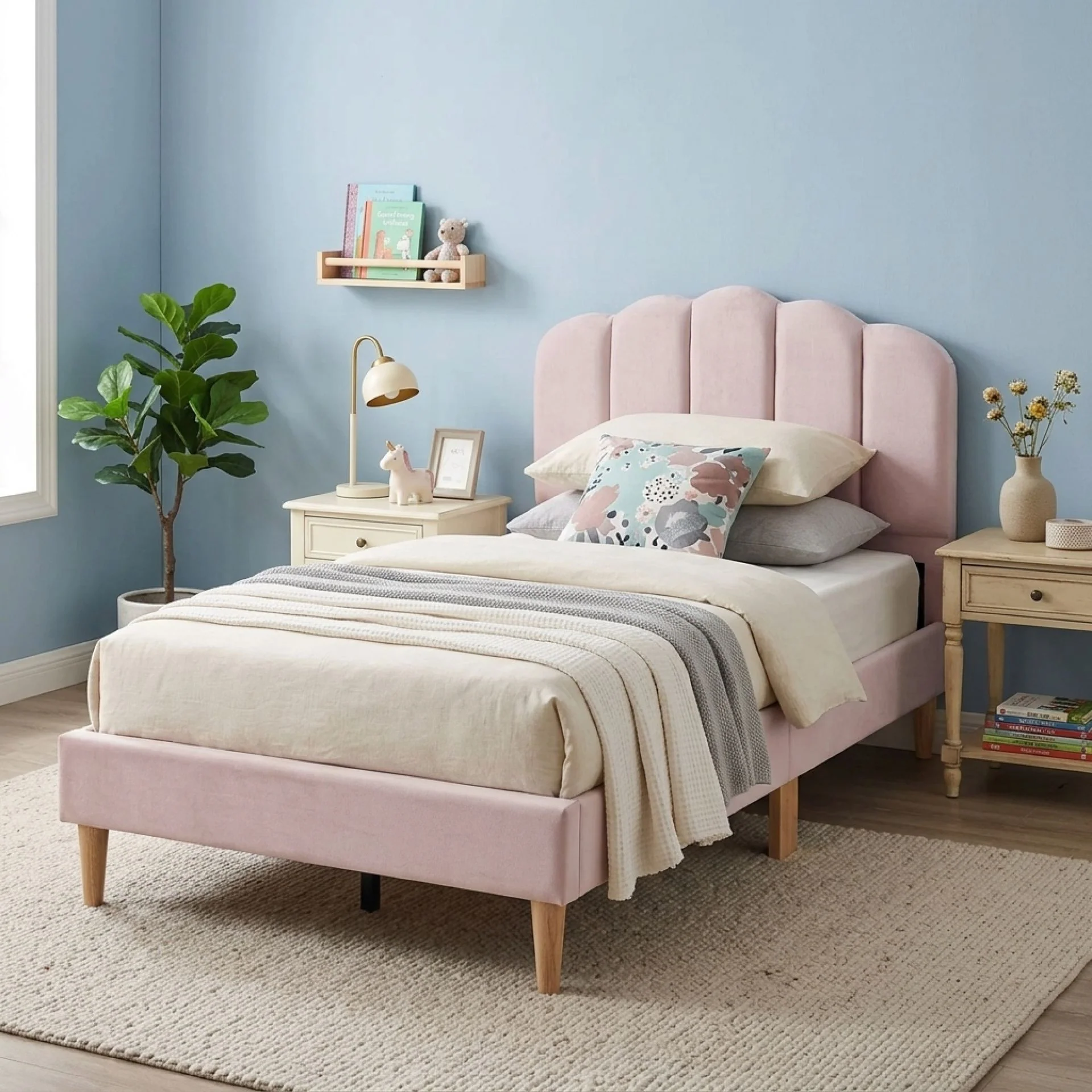 Daisy Velvet King Single Bed Frame - Pink - Image 5