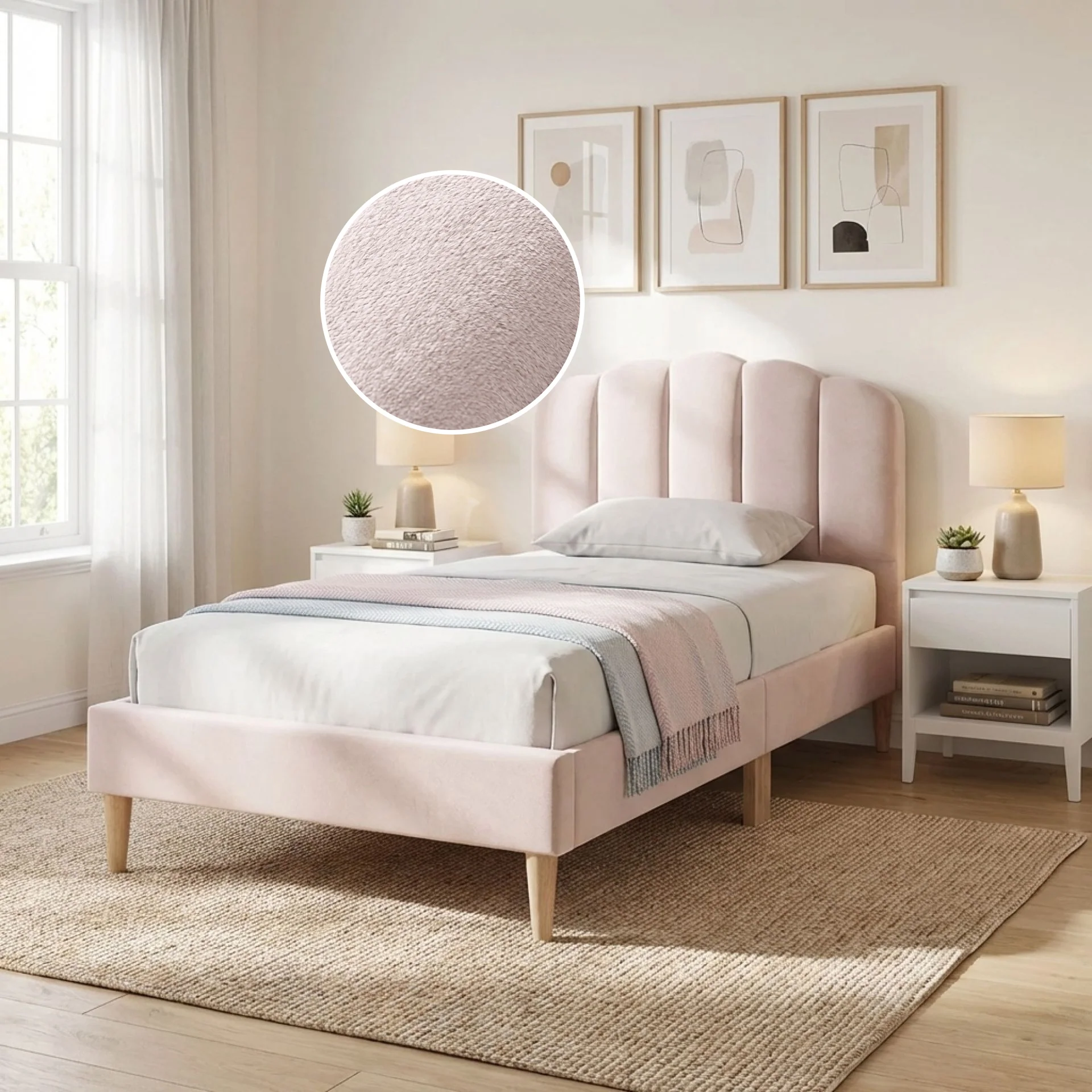 Daisy Velvet Single Bed Frame - Champagne Pink - Image 2