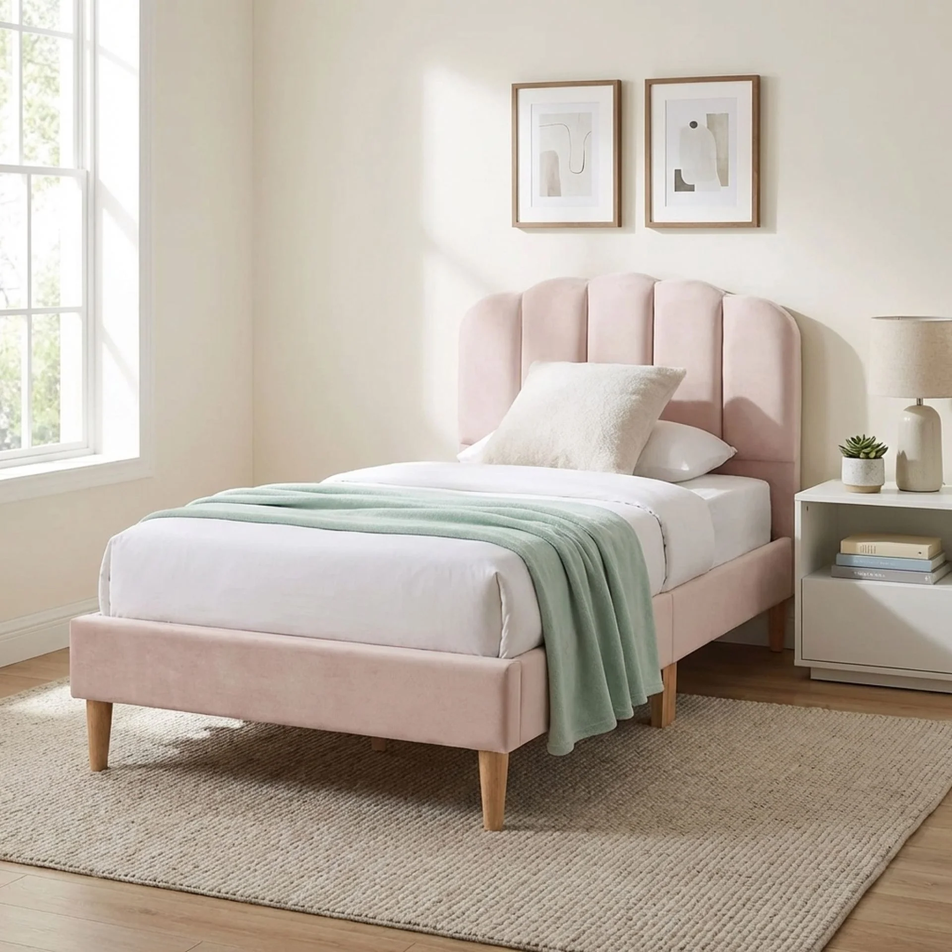 Daisy Velvet Single Bed Frame - Champagne Pink - Image 4