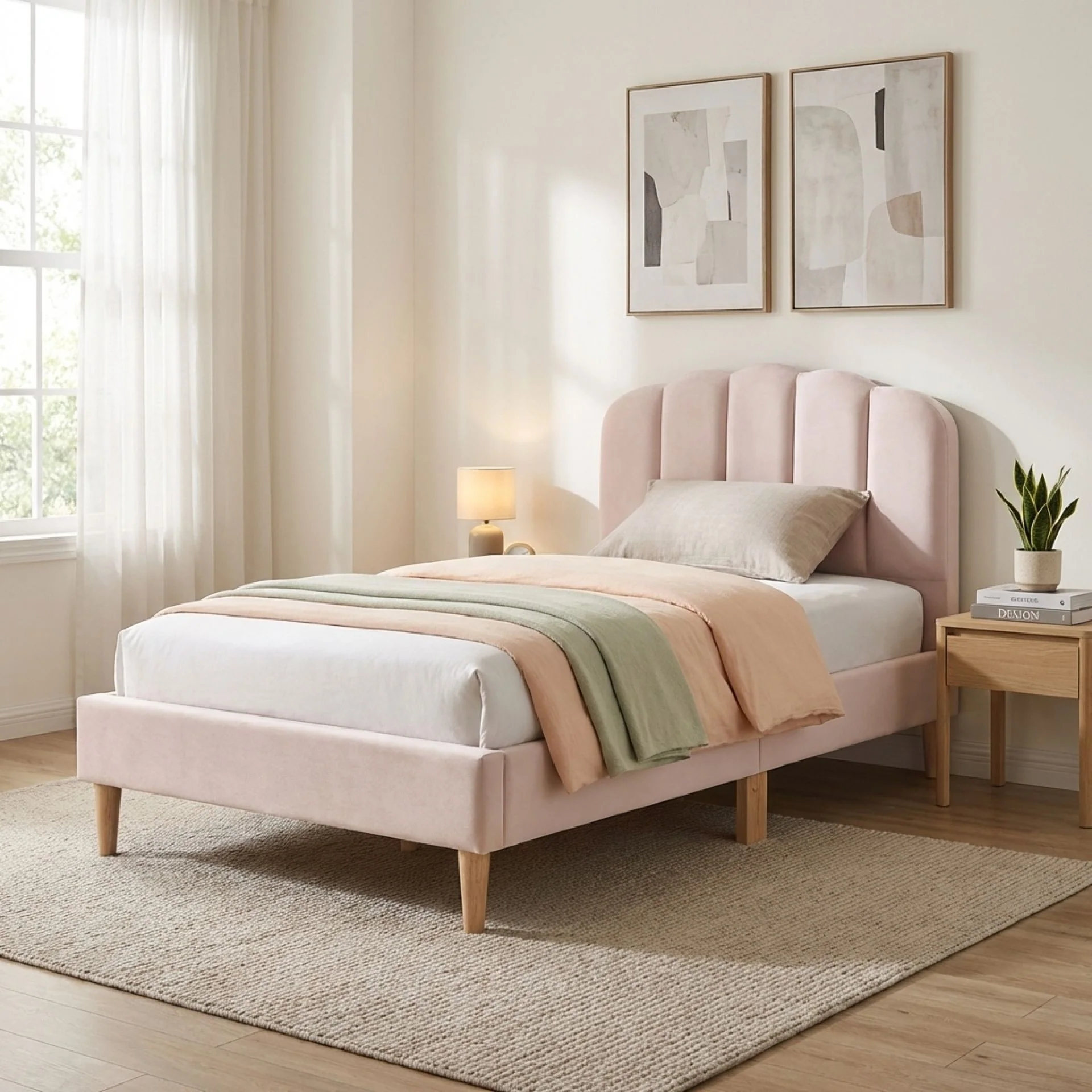 Daisy Velvet Single Bed Frame - Champagne Pink - Image 5