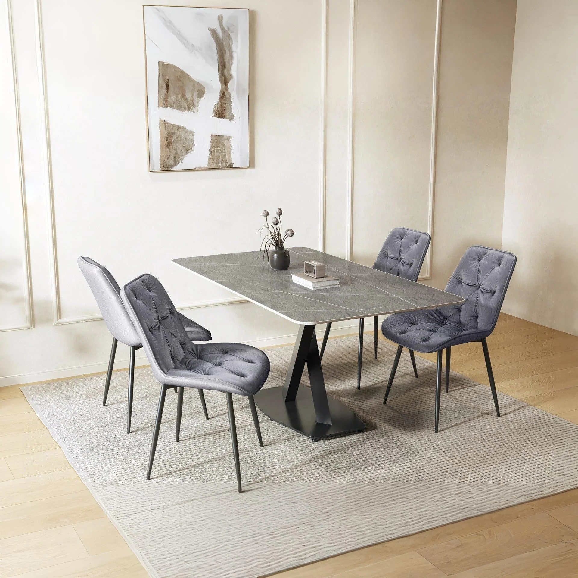 Dallas Dining Chair - Set of 4 - Dark Grey + Black - Image 2