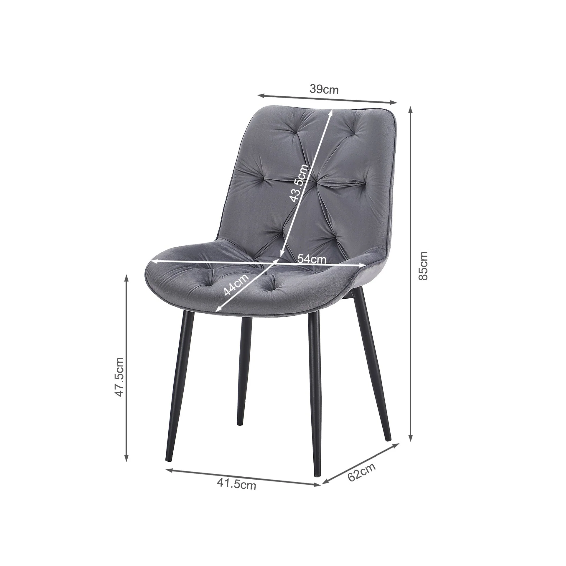 Dallas Dining Chair - Set of 4 - Dark Grey + Black - Image 8