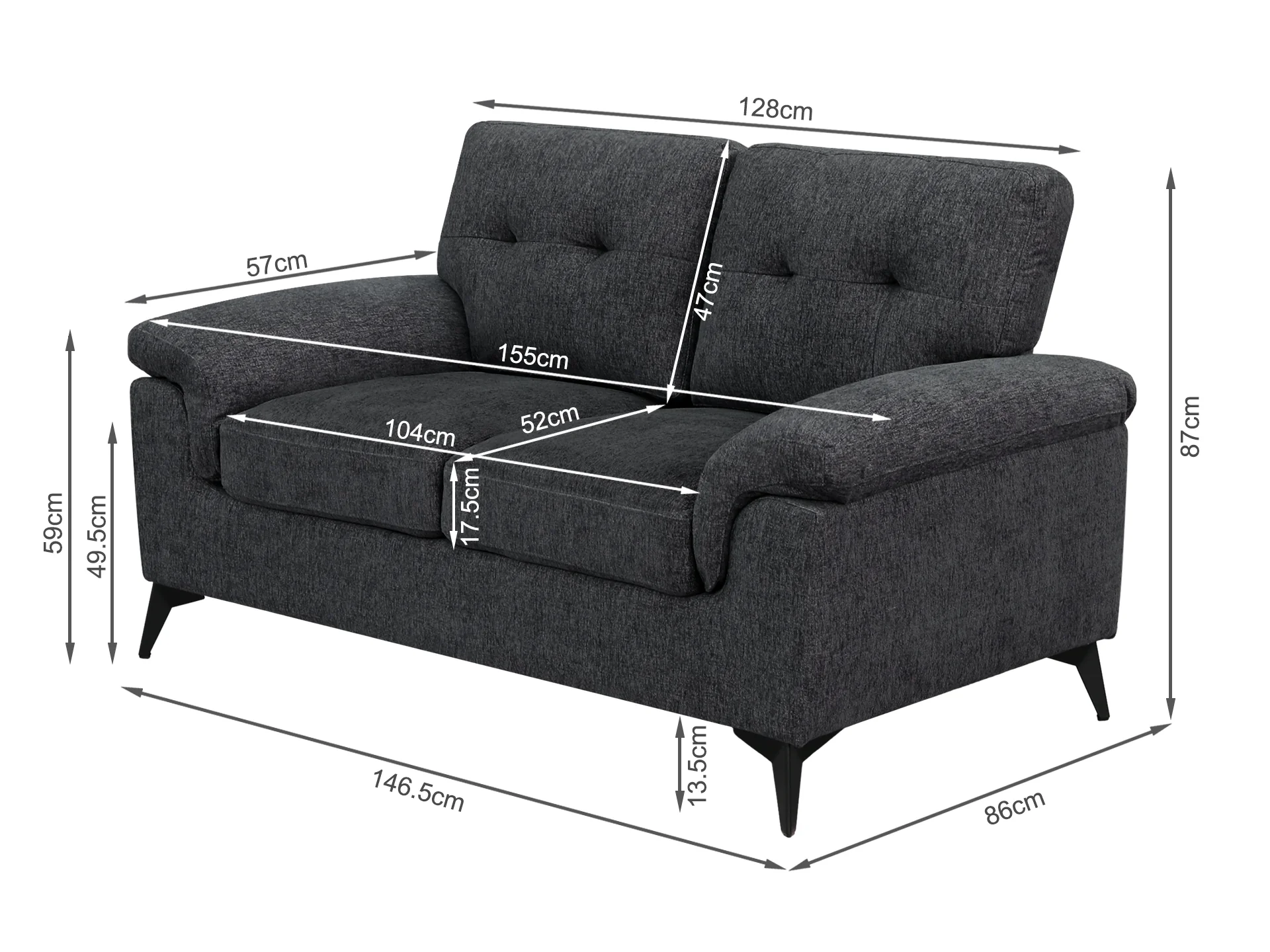 Darien 2 Seater Sofa - Dark Grey - Image 6
